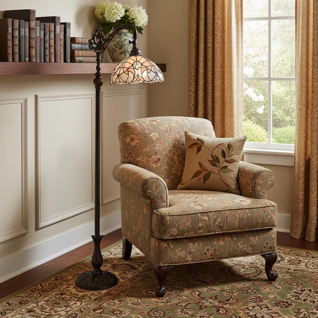 62" Brown And White Floor Lamp With White Glass Bowl Shade