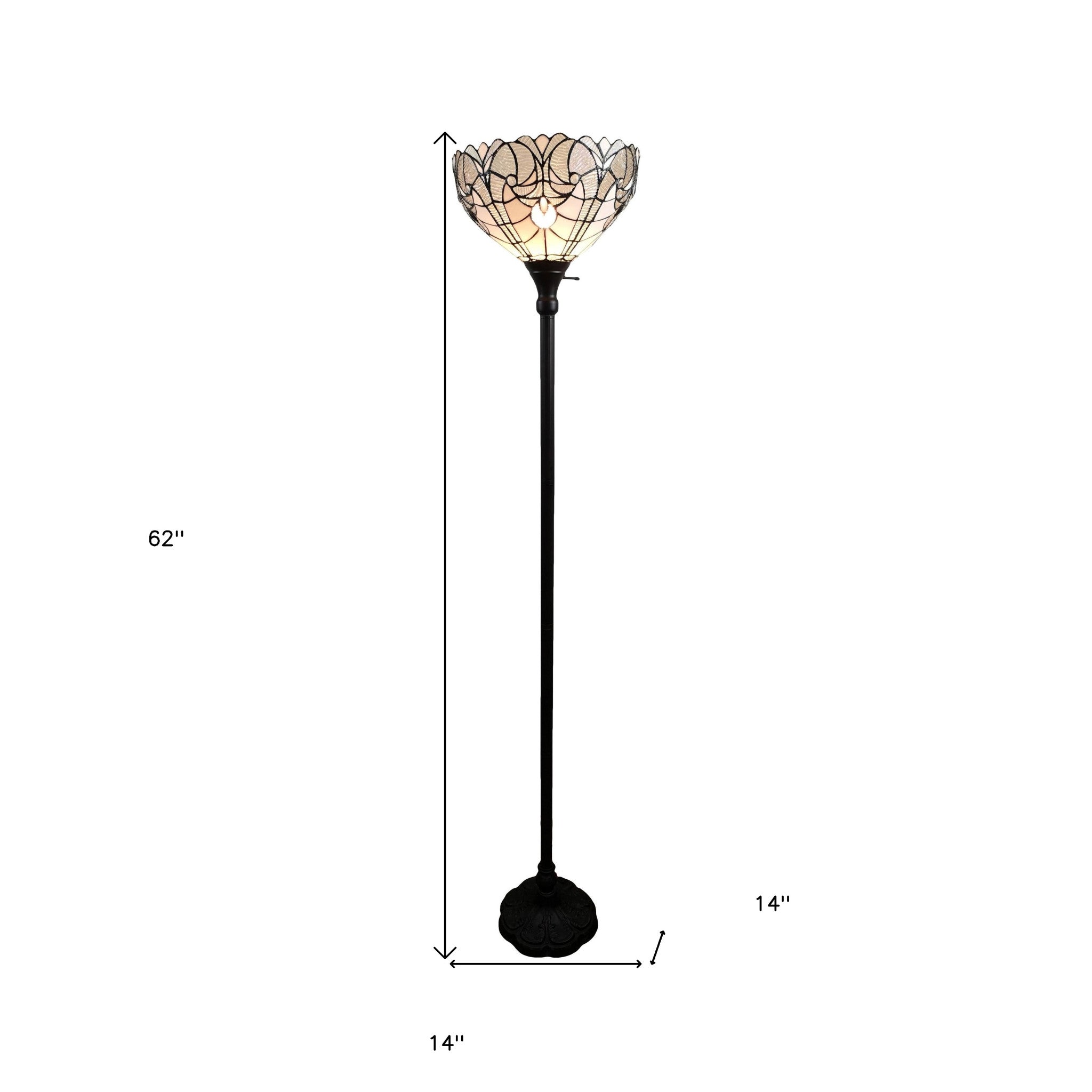 62" Brown Torchiere Floor Lamp With White Tiffany Style Glass Dome Shade