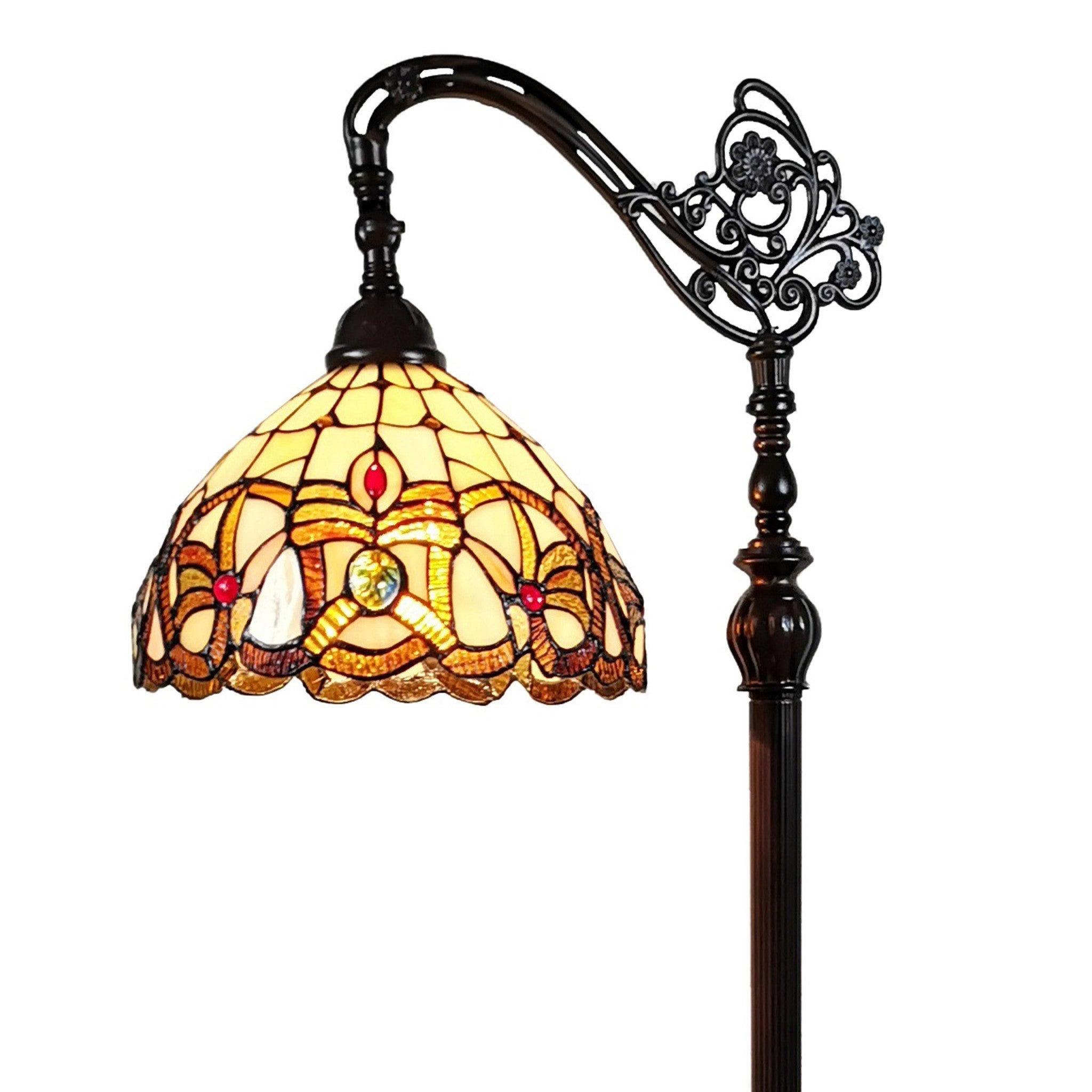 72" Brown Traditional Shaped Floor Lamp With Brown Stained Glass Bowl Shade