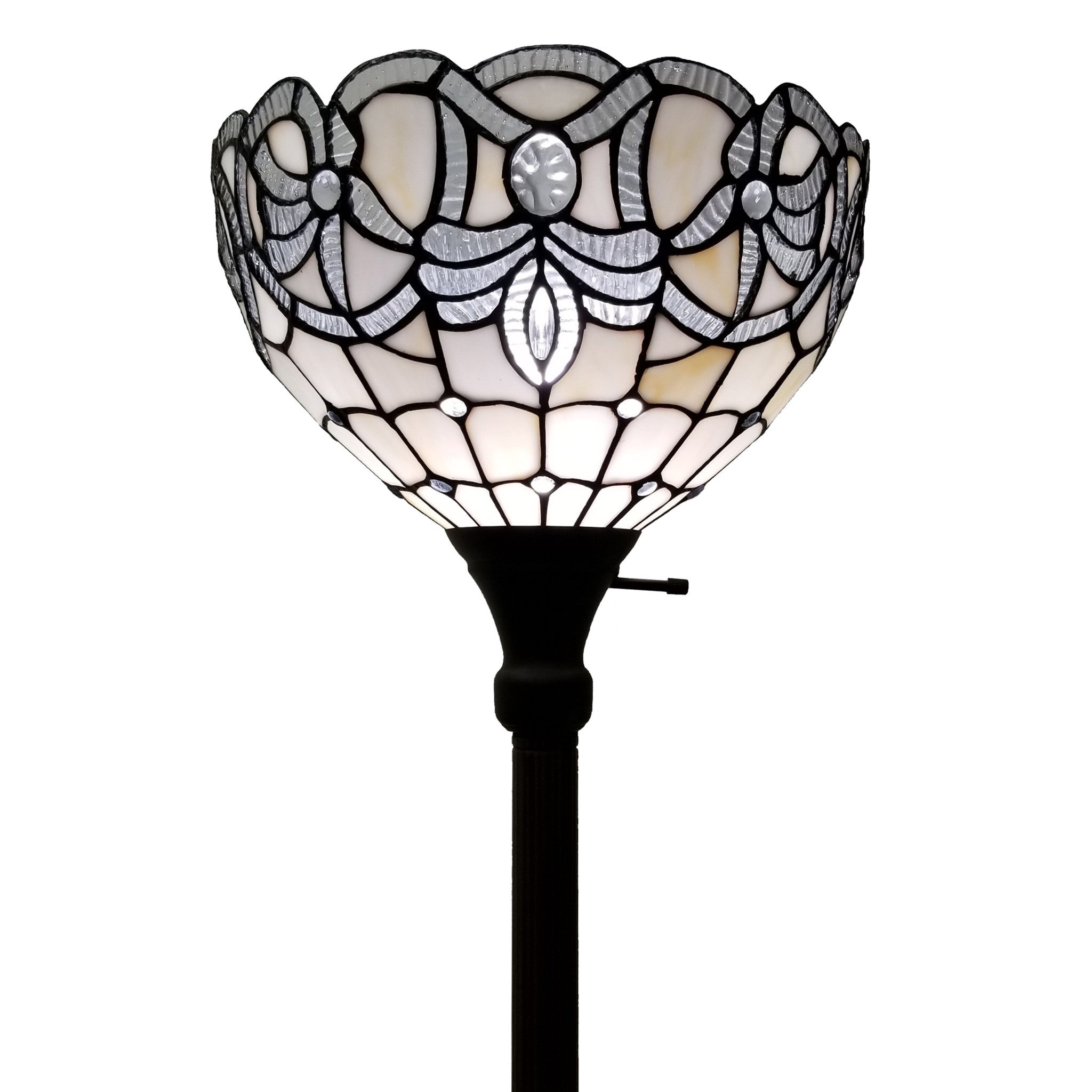 72" Brown And White Torchiere Floor Lamp With White Flowers Glass Dome Shade