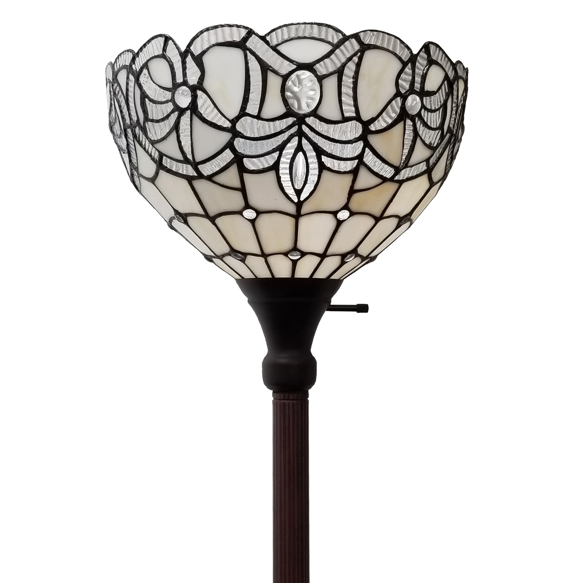 72" Brown And White Torchiere Floor Lamp With White Flowers Glass Dome Shade