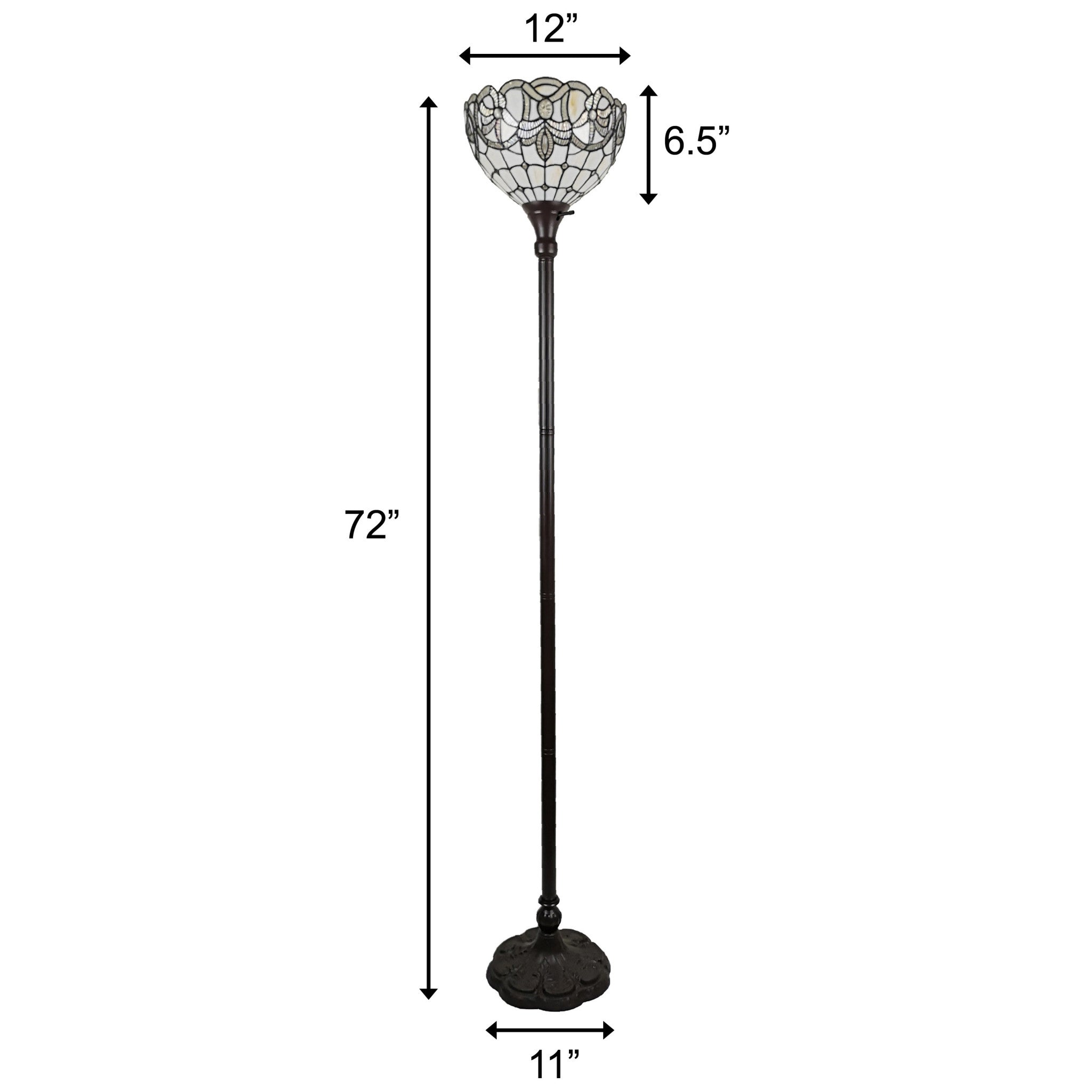 72" Brown And White Torchiere Floor Lamp With White Flowers Glass Dome Shade