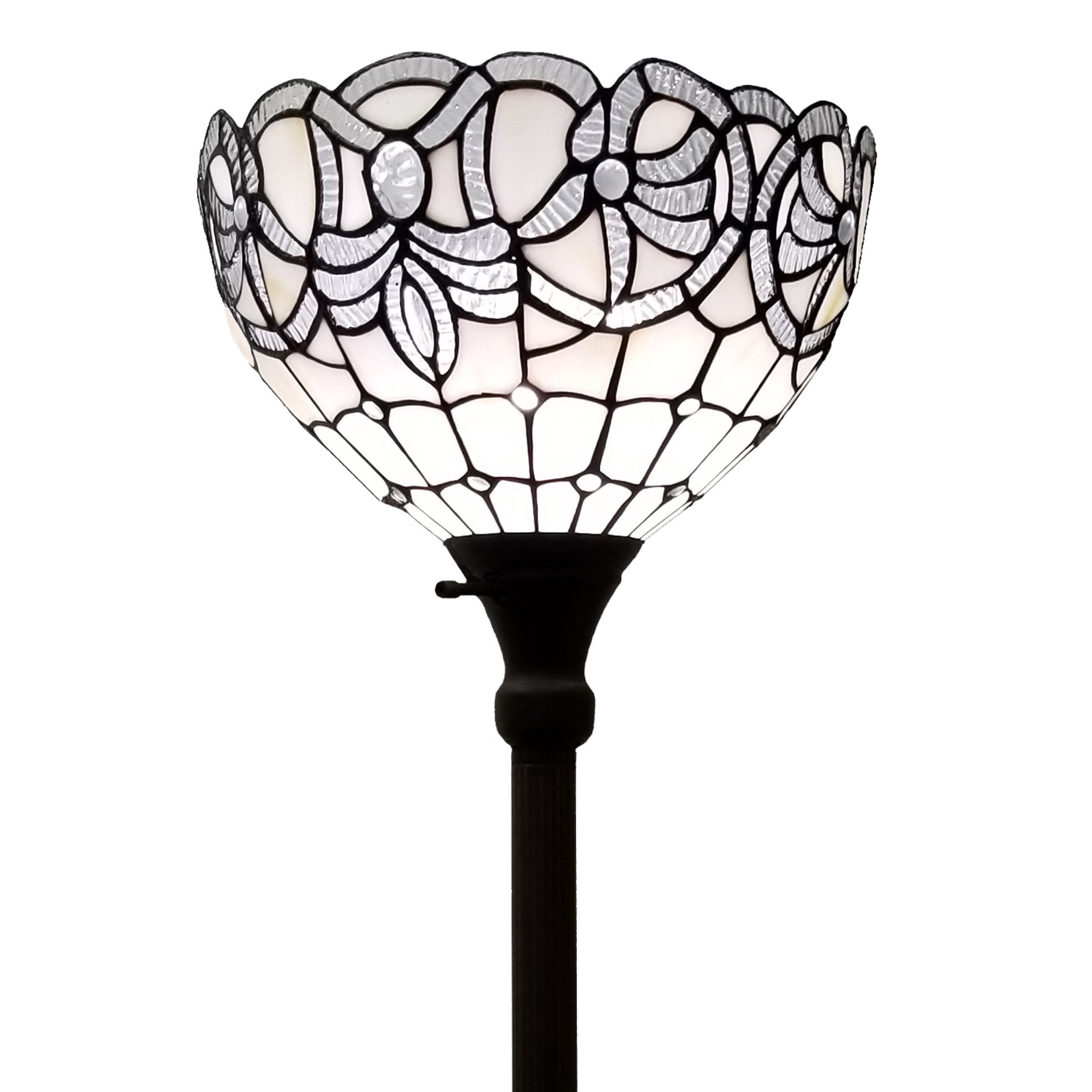 72" Brown And White Torchiere Floor Lamp With White Flowers Glass Dome Shade