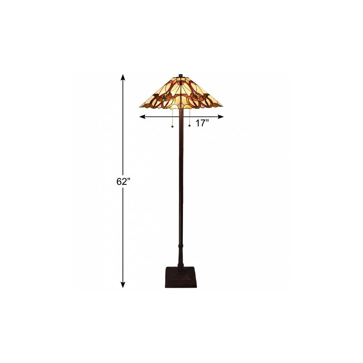 62" Beige Two Light Floor Lamp With Brown And White Glass Cone Shade
