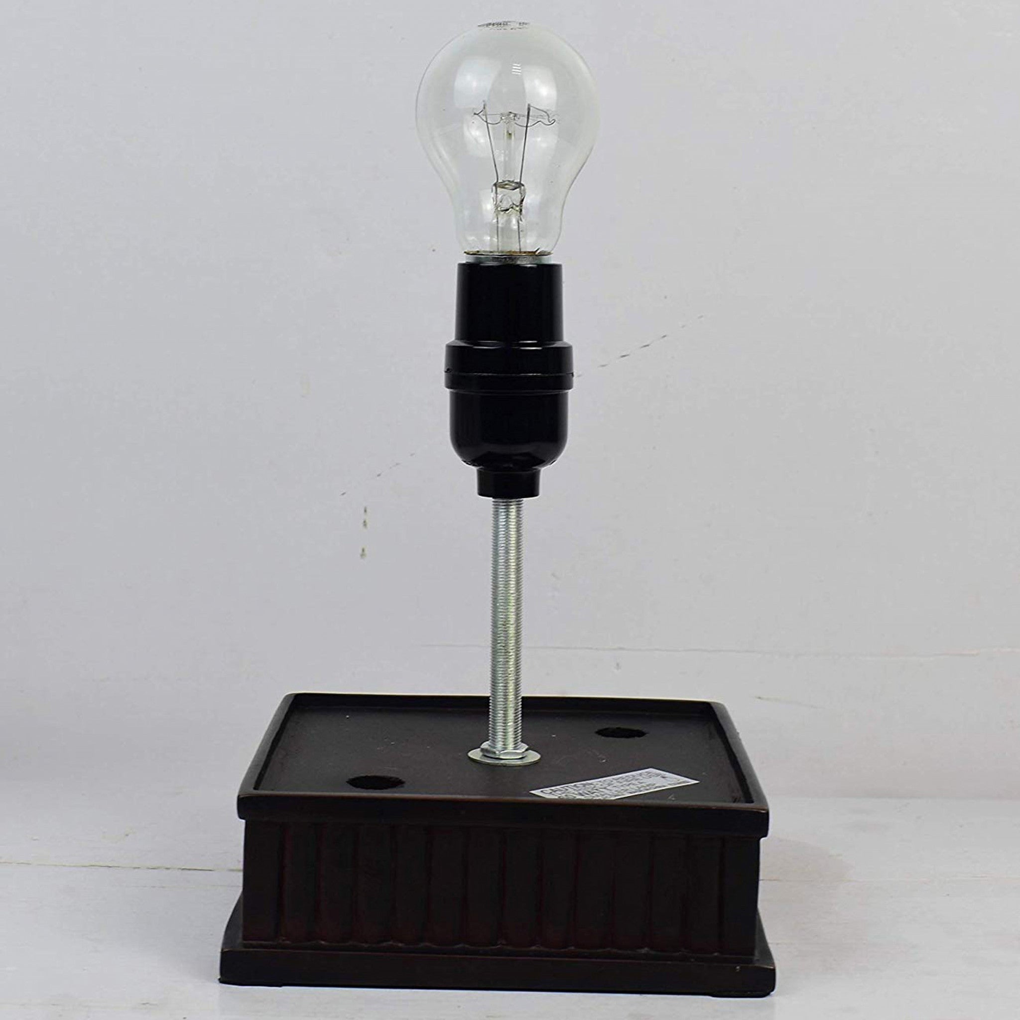 18" Dark Brown Table Lamp With Green and Black Shade