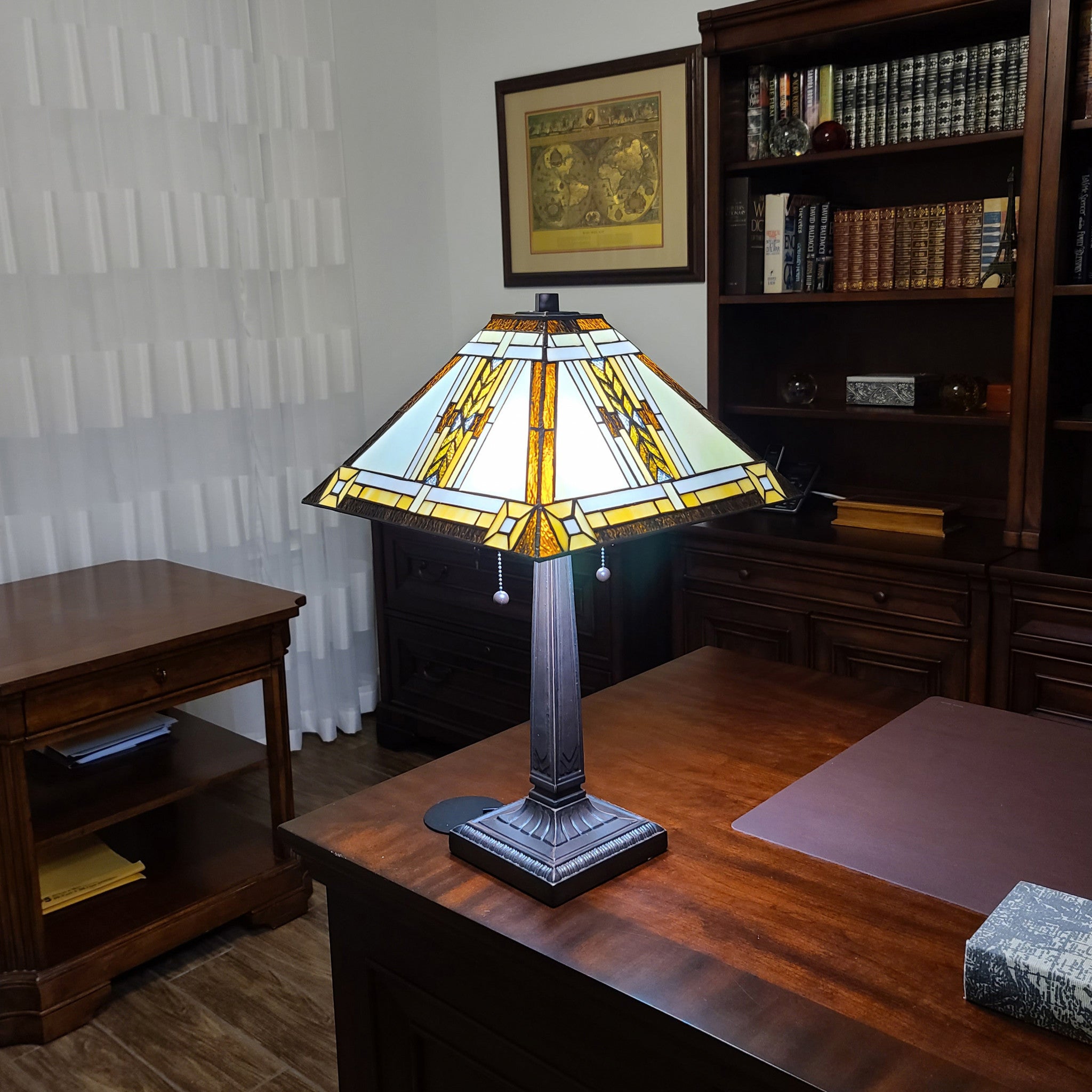 22" Dark Brown Metal Two Light Candlestick Table Lamp With Beige Shade