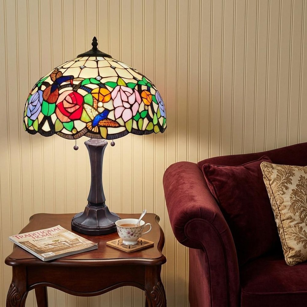23" Dark Brown Metal Two Light Candlestick Table Lamp With Brown and Ivory Shade