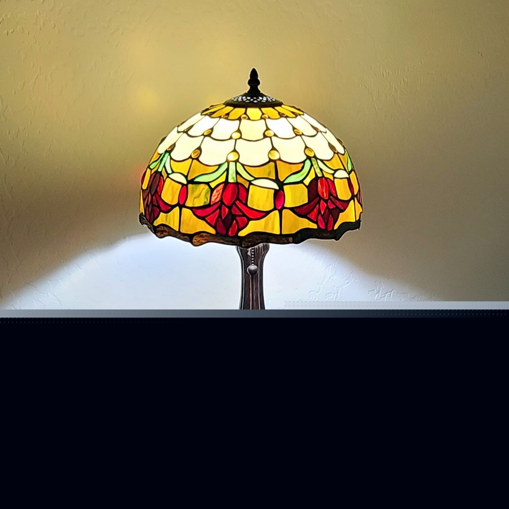 19" Dark Brown Metal Candlestick Table Lamp With Orange Dome Shade