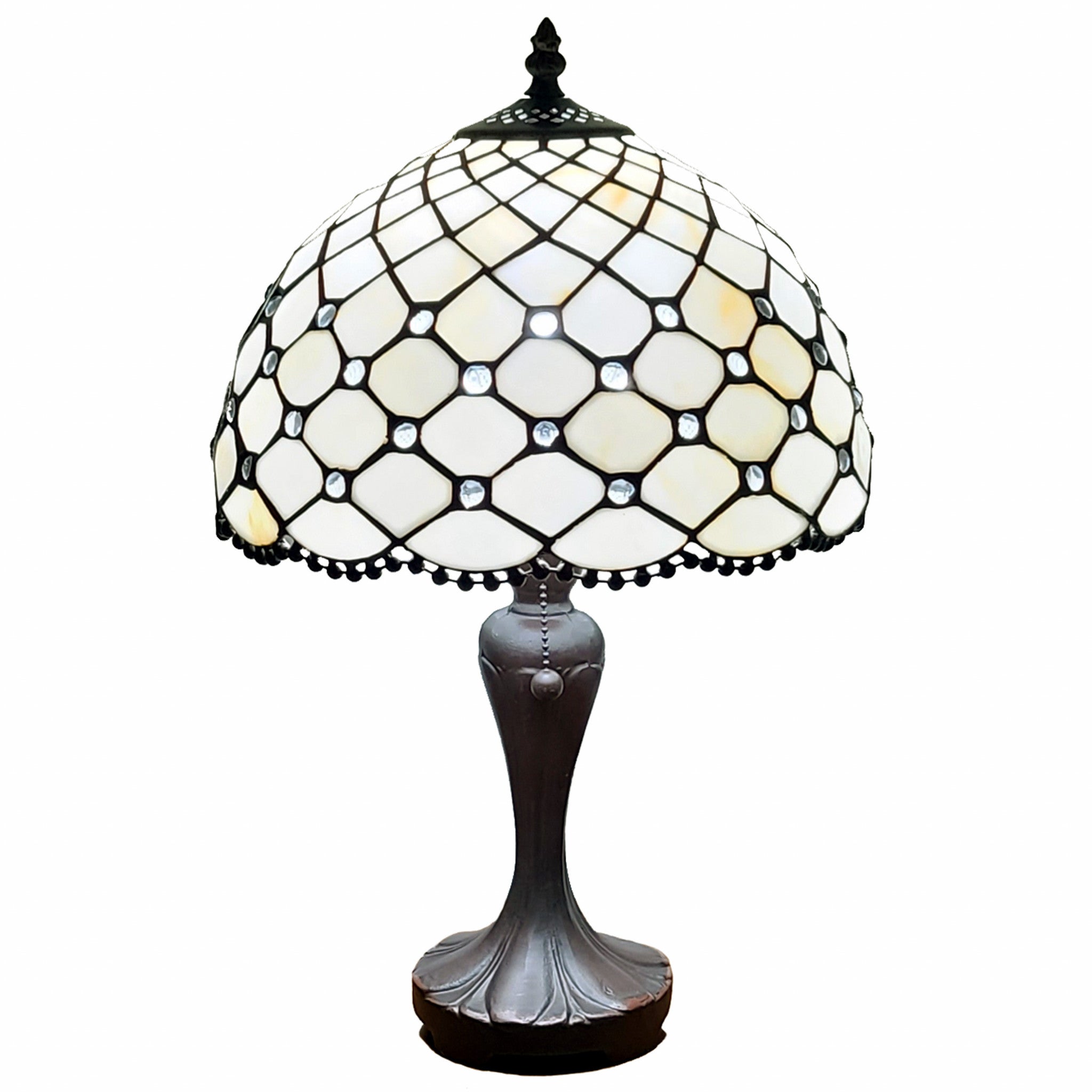 19" Dark Brown Metal Candlestick Table Lamp With White Dome Shade