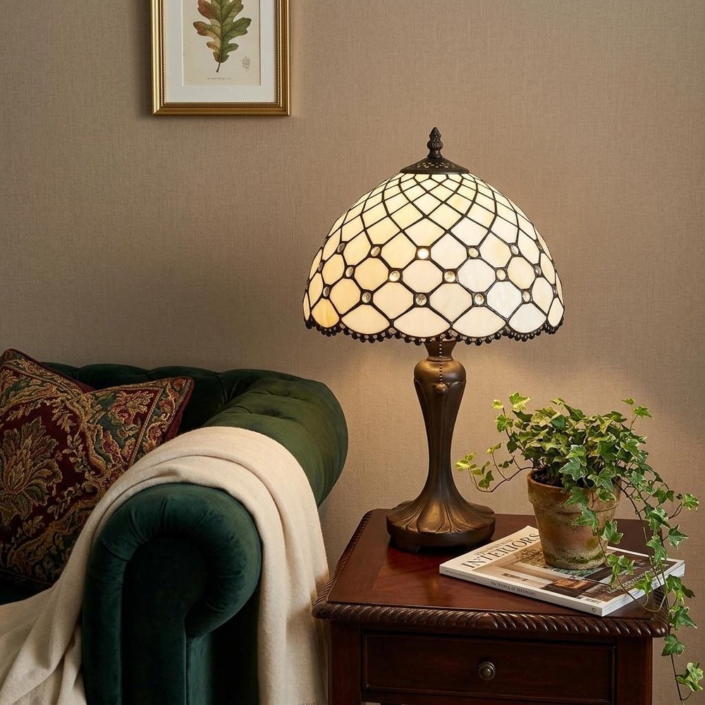 19" Dark Brown Metal Candlestick Table Lamp With White Dome Shade