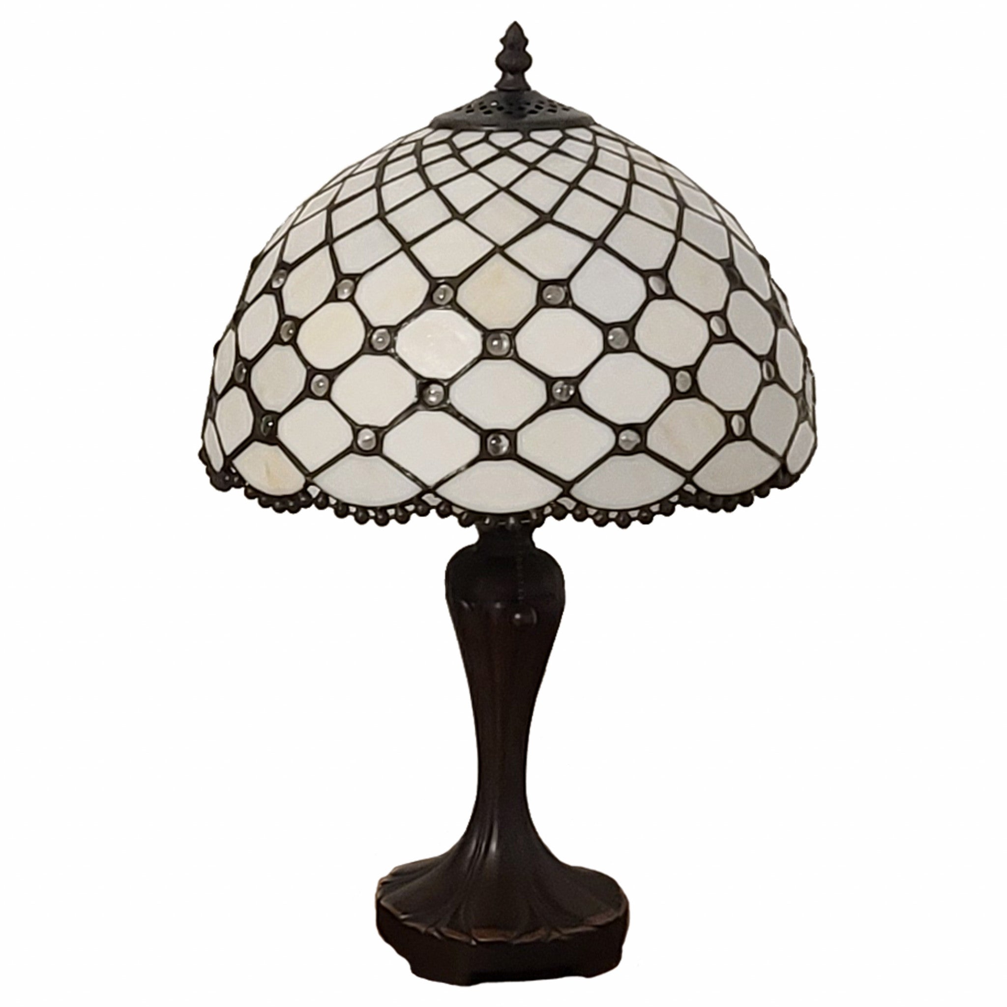 19" Dark Brown Metal Candlestick Table Lamp With White Dome Shade