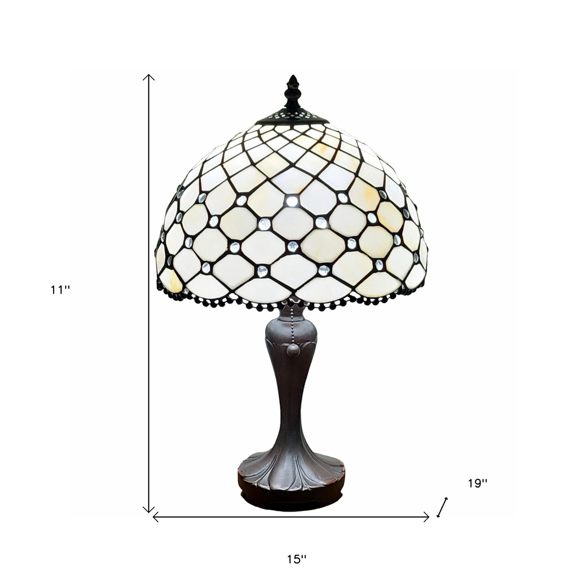 19" Dark Brown Metal Candlestick Table Lamp With White Dome Shade