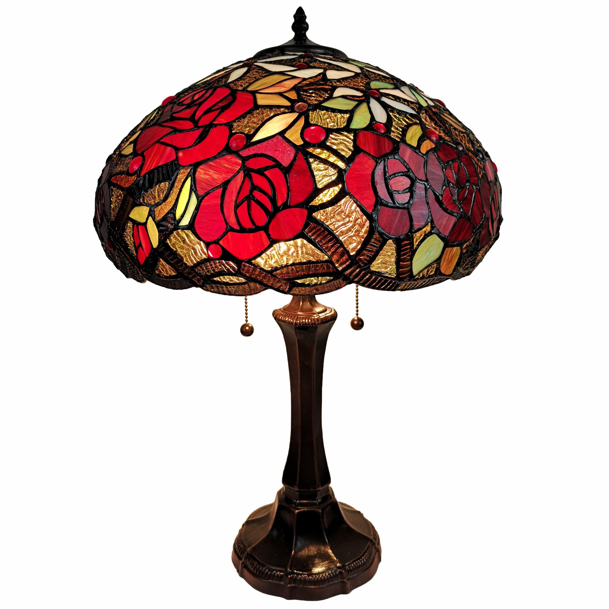 24" Dark Brown Metal Two Light Candlestick Table Lamp With Red Dome Shade