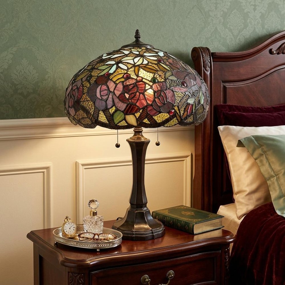 24" Dark Brown Metal Two Light Candlestick Table Lamp With Red Dome Shade