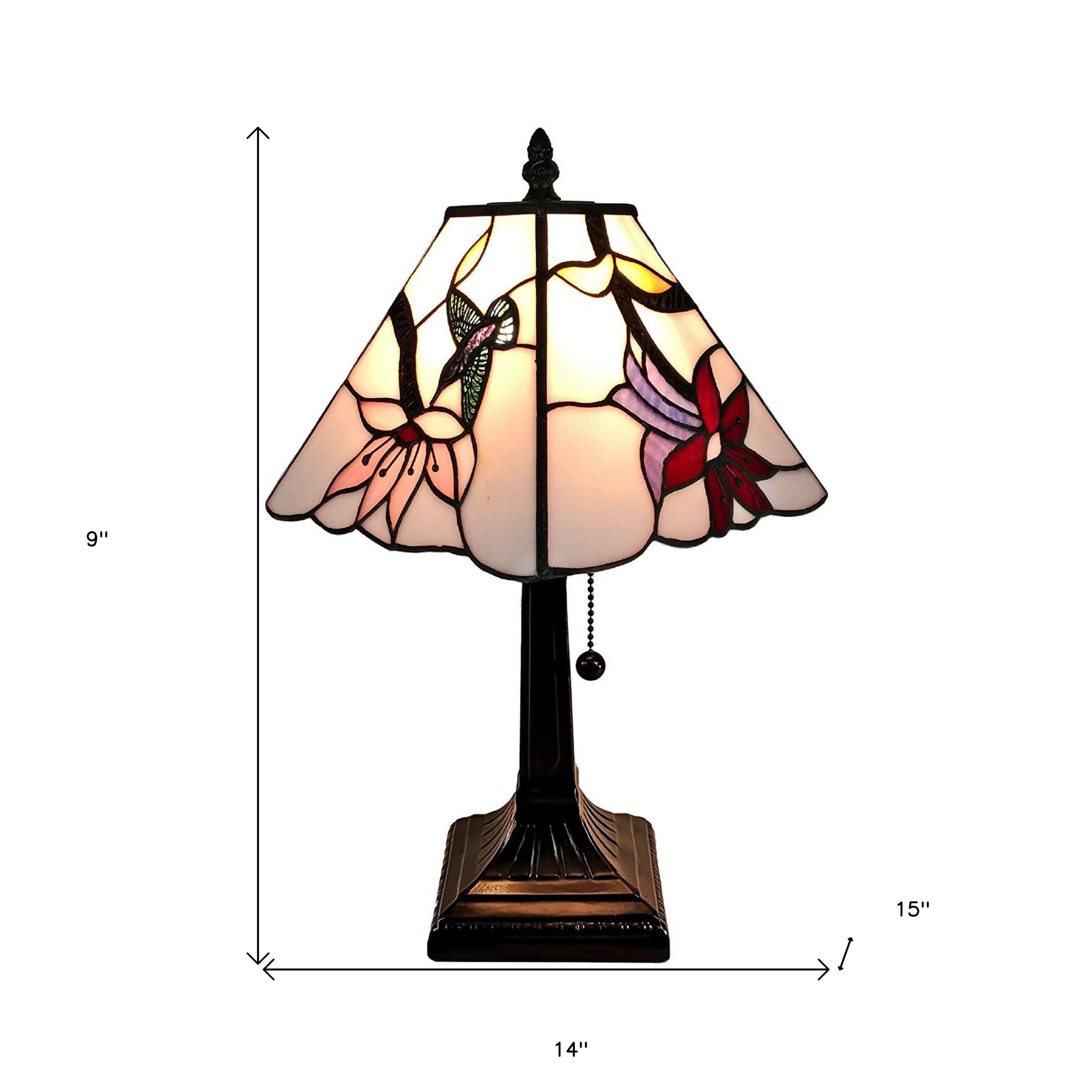 15" Dark Brown Candlestick Table Lamp With Ivory and Red Birds Novelty Shade