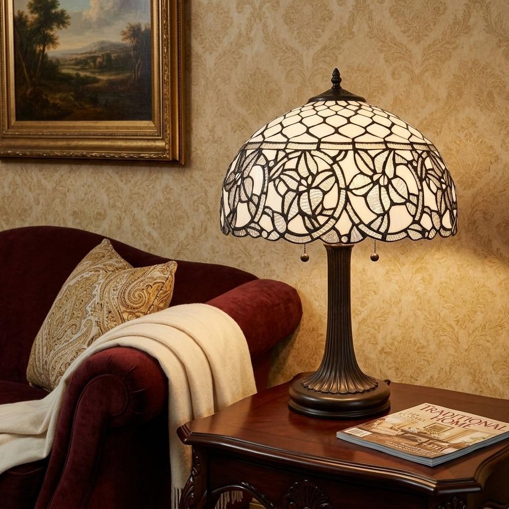 23" Dark Brown Metal Two Light Candlestick Table Lamp With White Shade