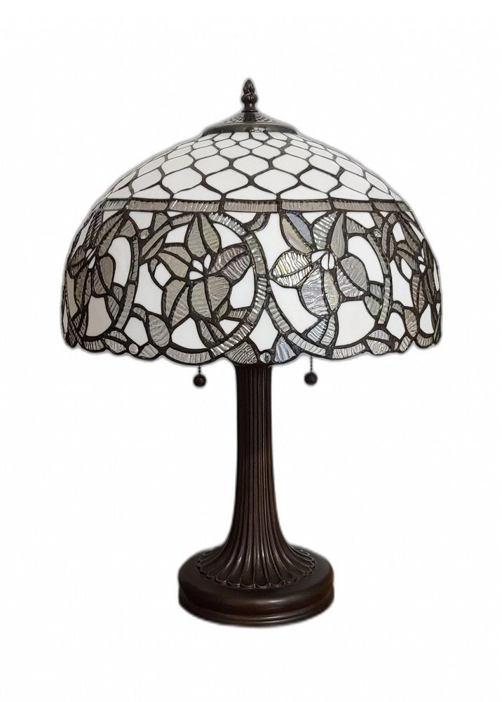 23" Dark Brown Metal Two Light Candlestick Table Lamp With White Shade