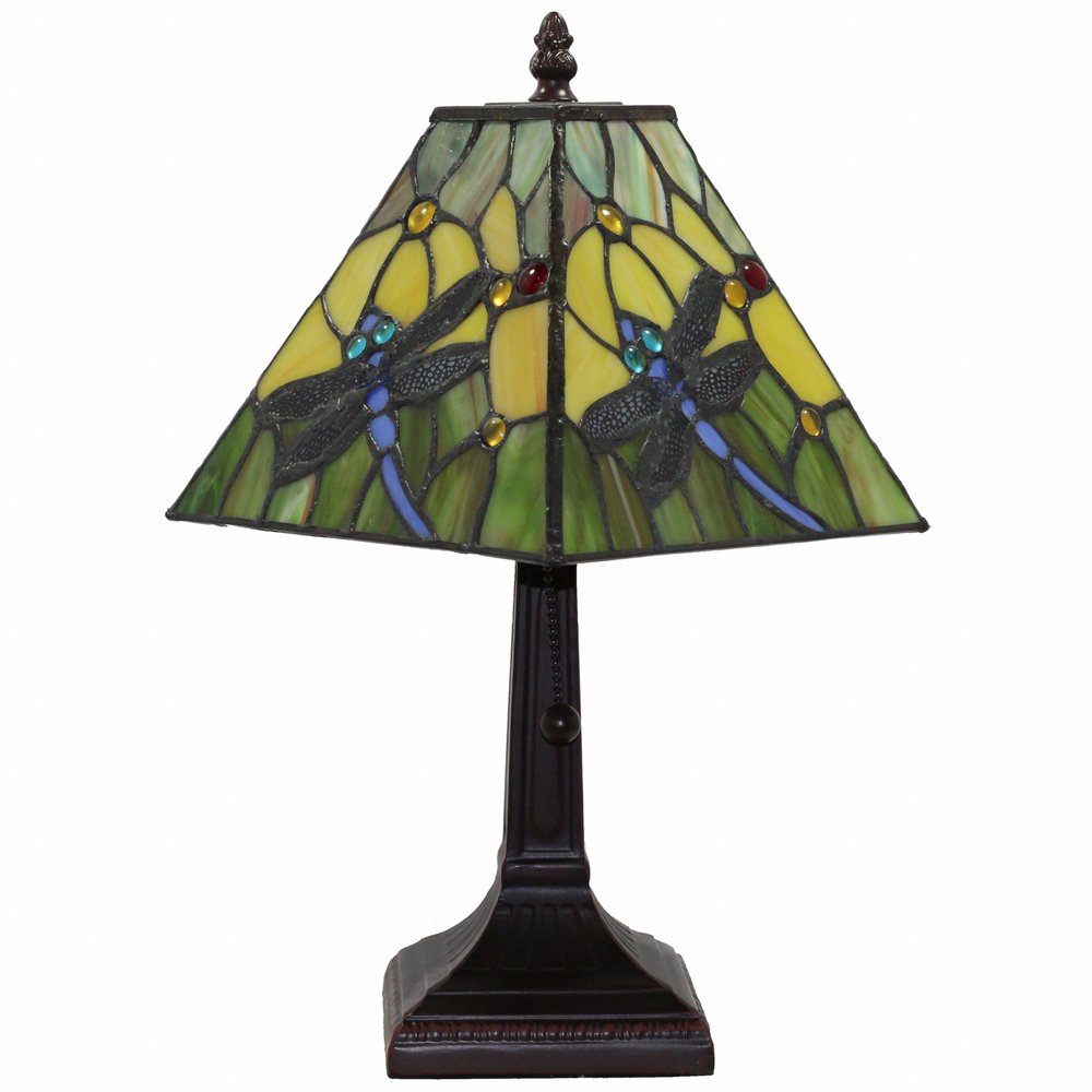 15" Dark Brown Metal Candlestick Table Lamp With Green Empire Shade