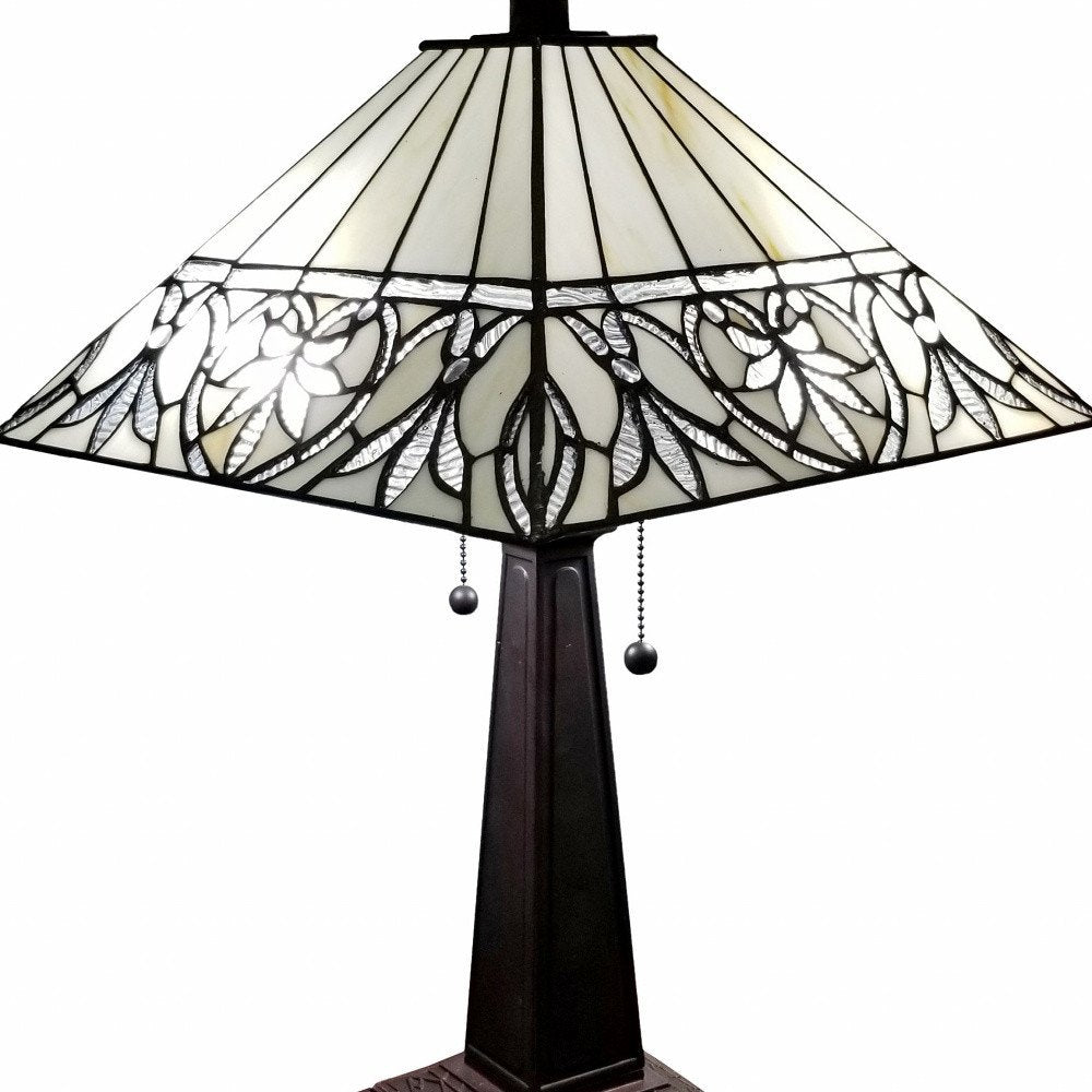 22" Dark Brown Metal Two Light Candlestick Table Lamp With White Shade
