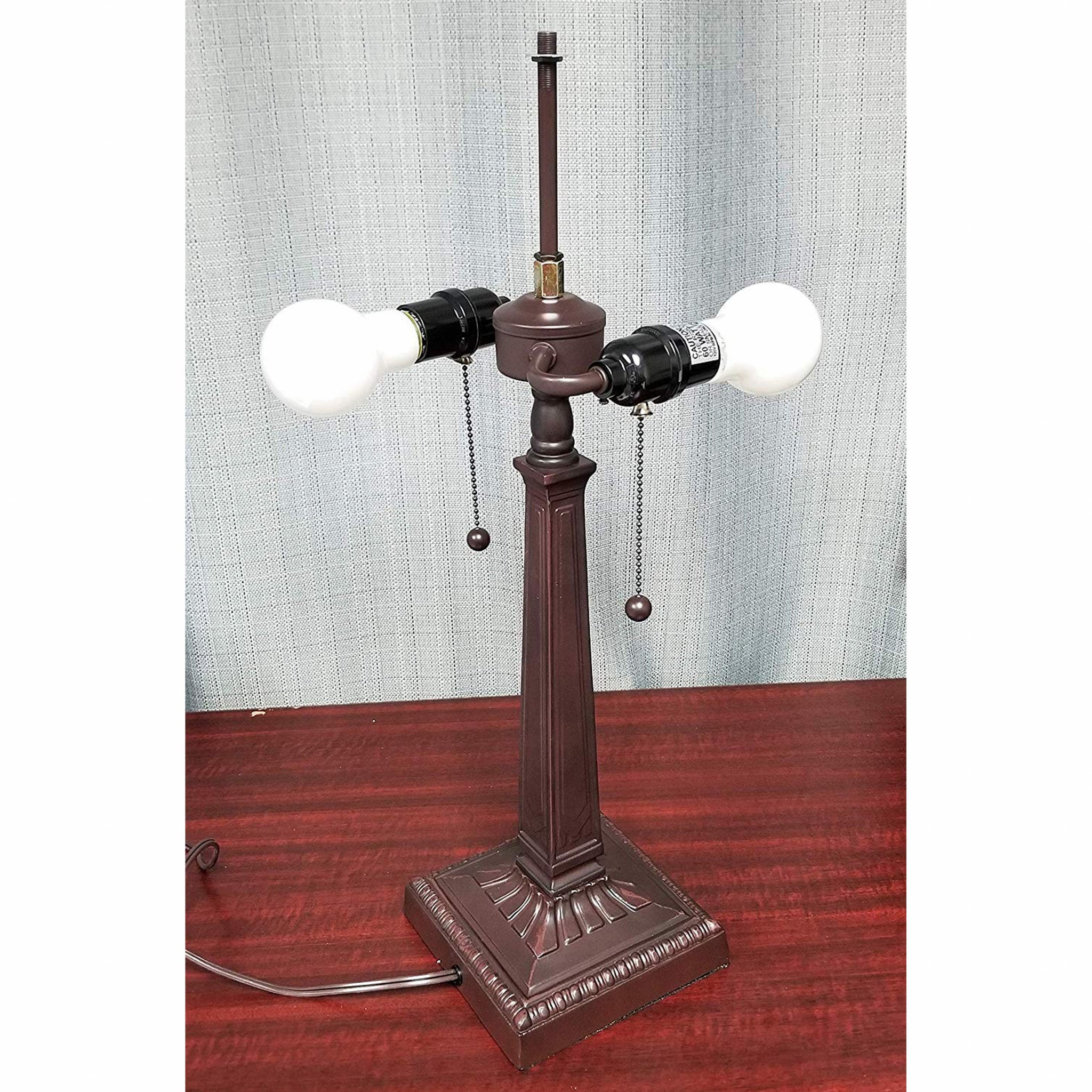 22" Dark Brown Metal Two Light Candlestick Table Lamp With White Shade