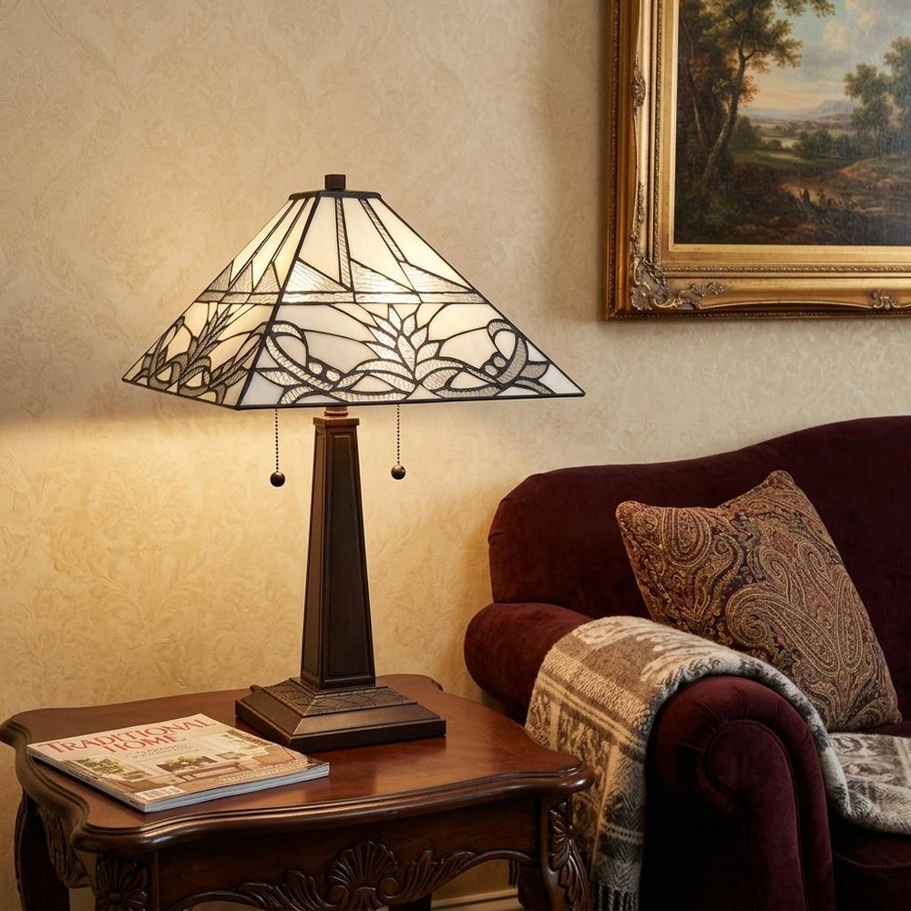22" Dark Brown Metal Two Light Candlestick Table Lamp With White Empire Shade