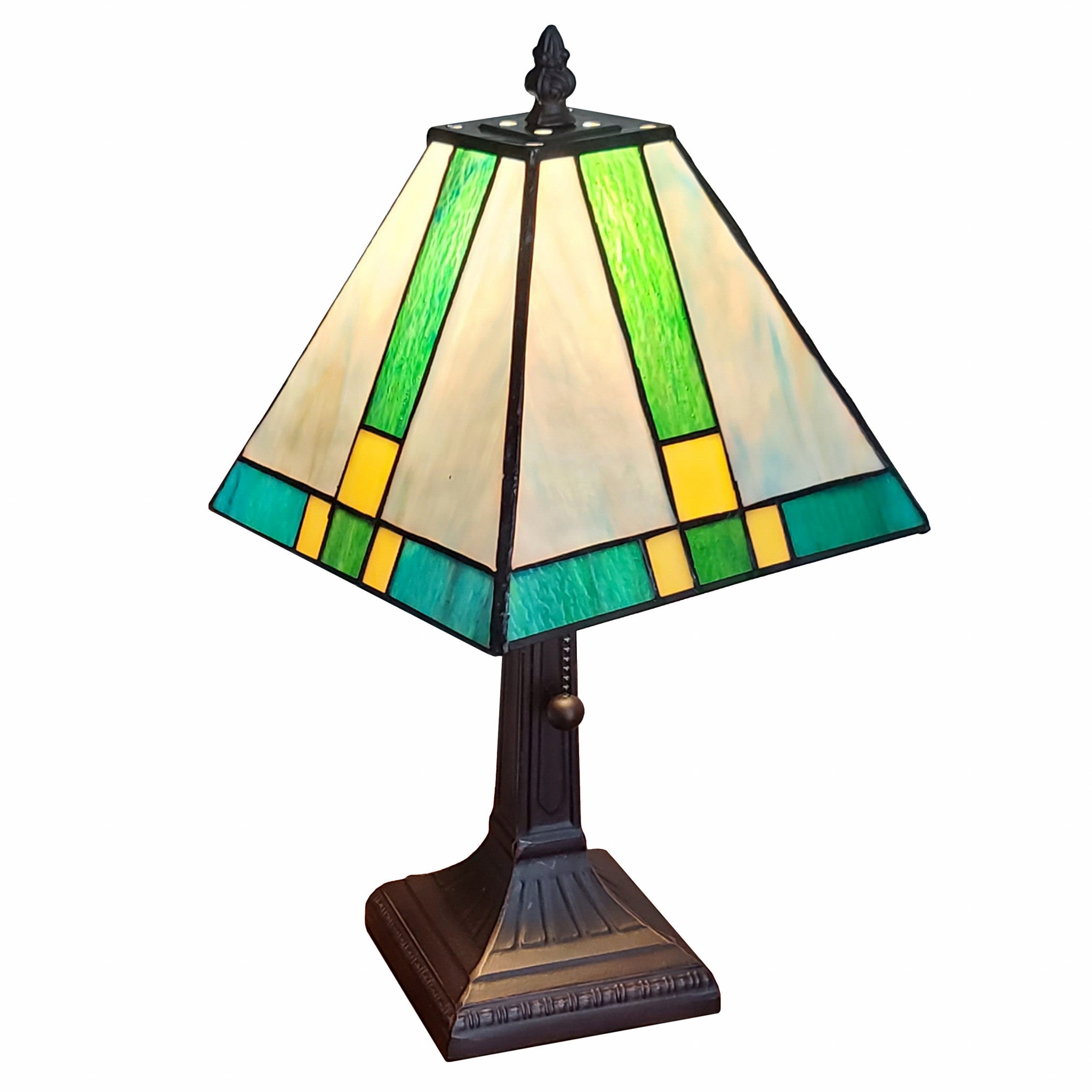 15" Dark Brown Metal Candlestick Table Lamp With Green Shade