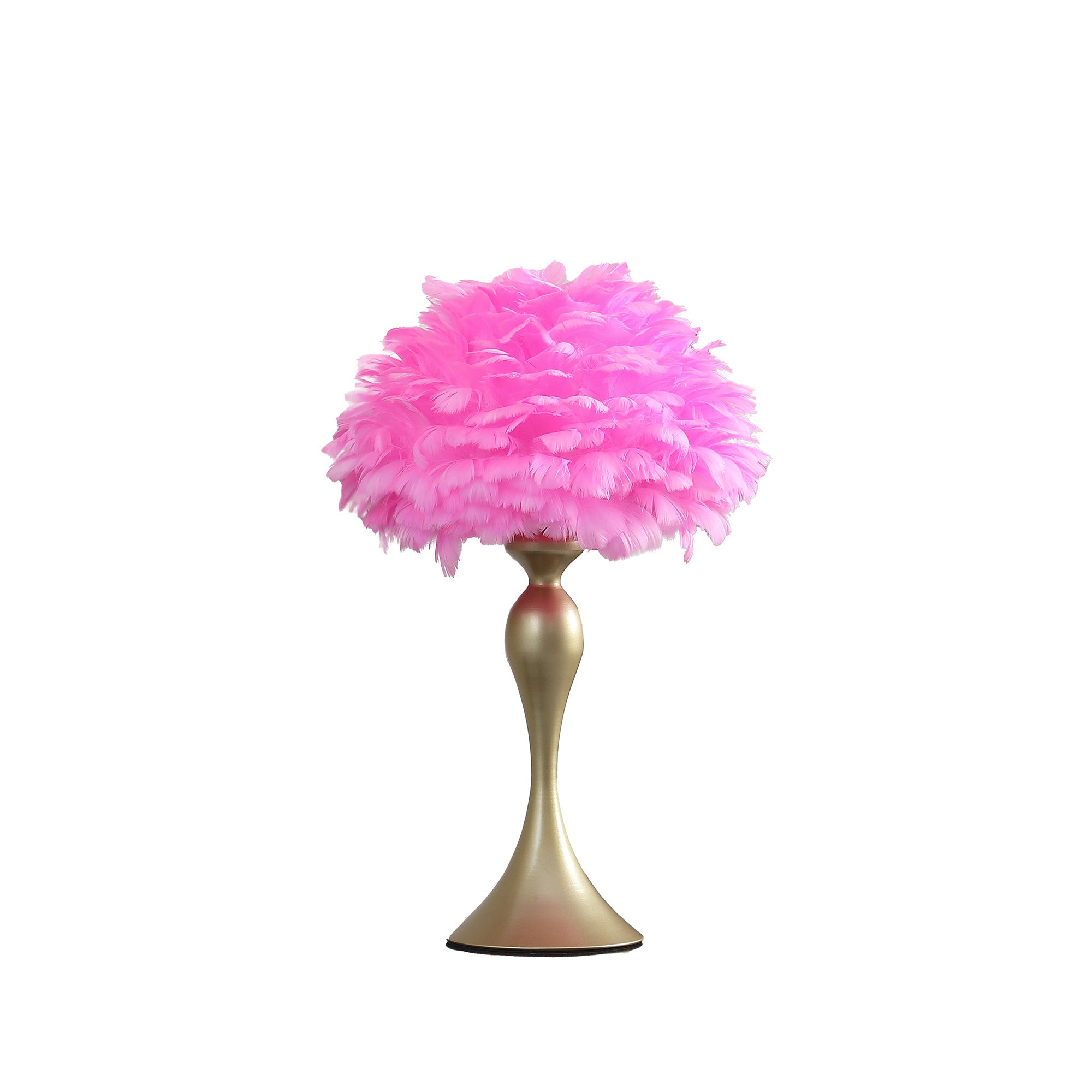 24" Glam Hot Pink Feather and Gold Table Lamp