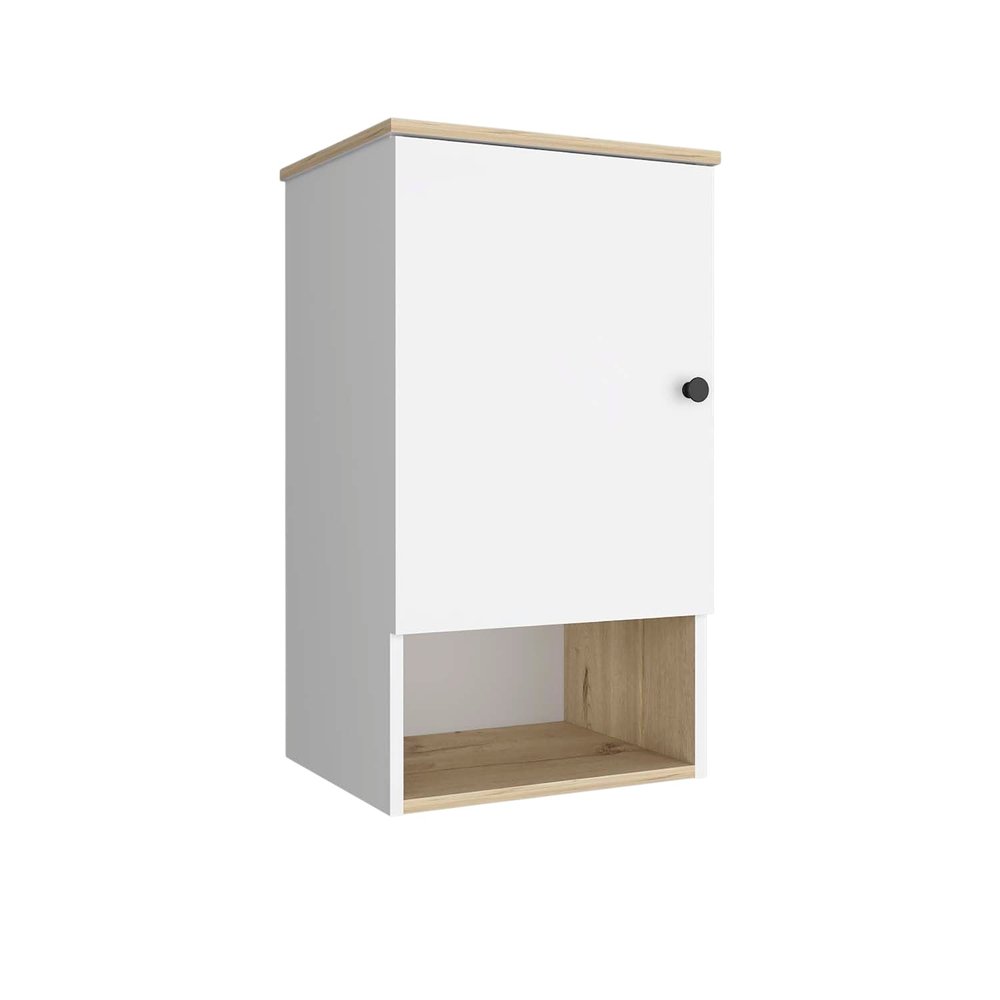 16" Light Oak And White Wall Mounted Cabinet With Three Shelves