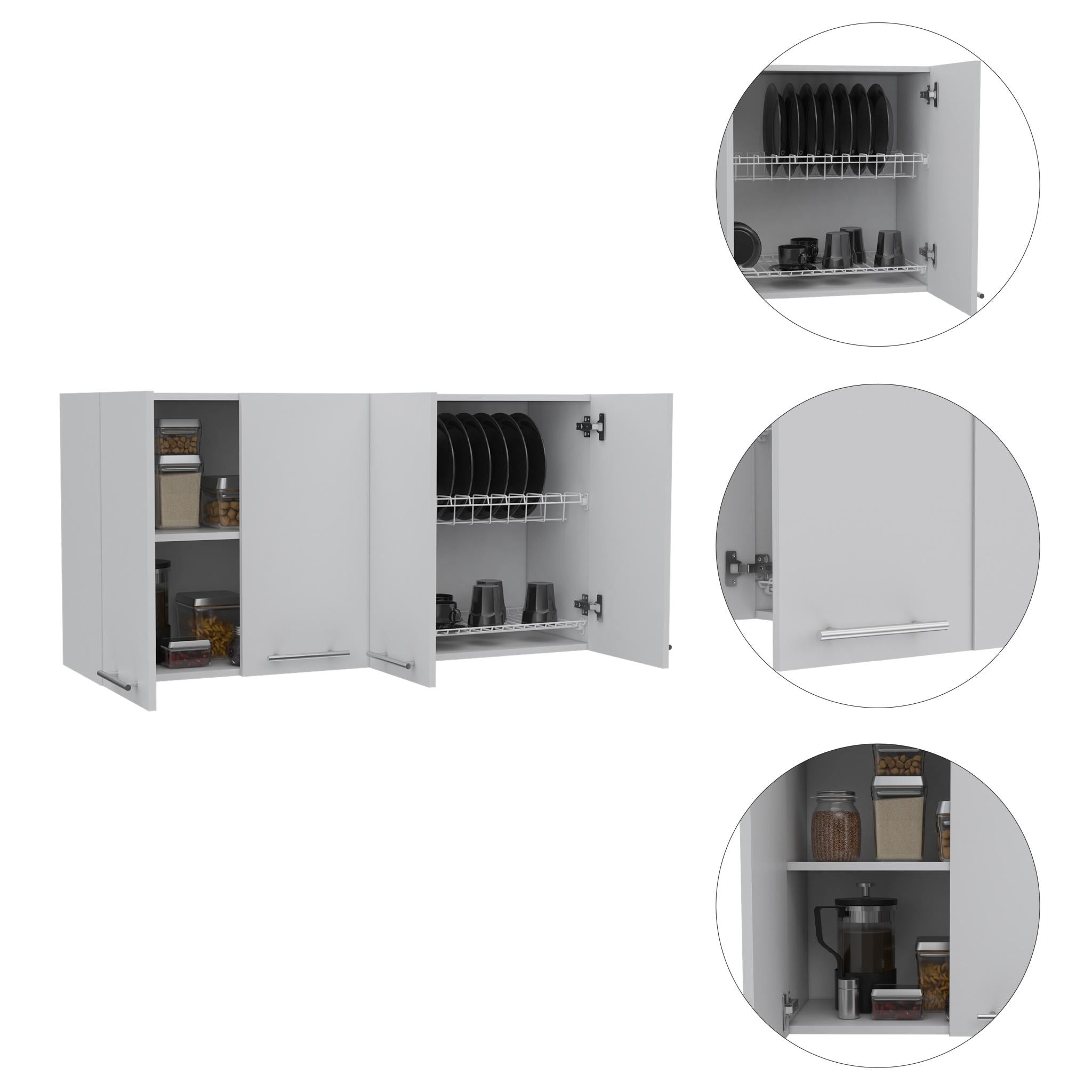 47" White Wood Wall Mounted Accent Chest With Four Doors