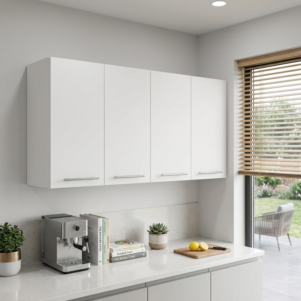47" White Wood Wall Mounted Accent Chest With Four Doors