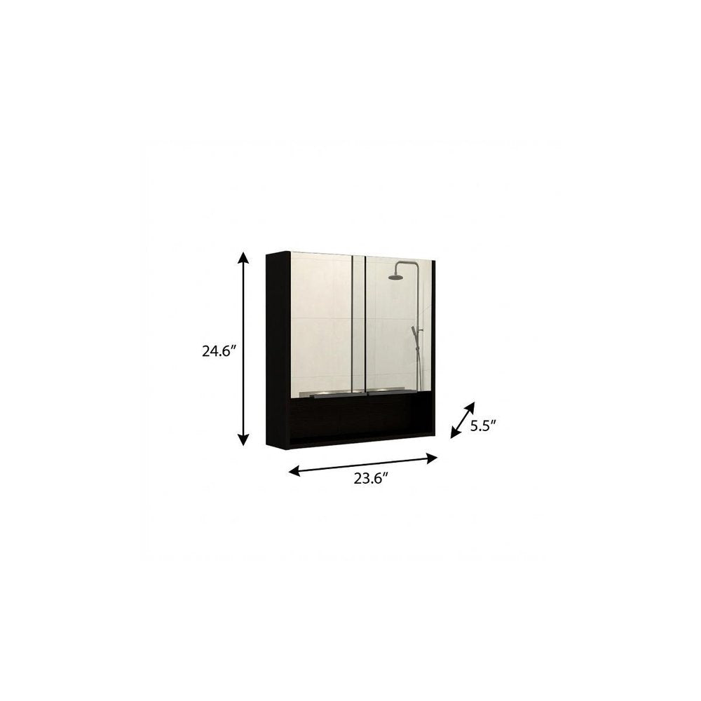 24" Black Wood Floating Double Door Bathroom Vanity And Medicine Cabinet With Mirror
