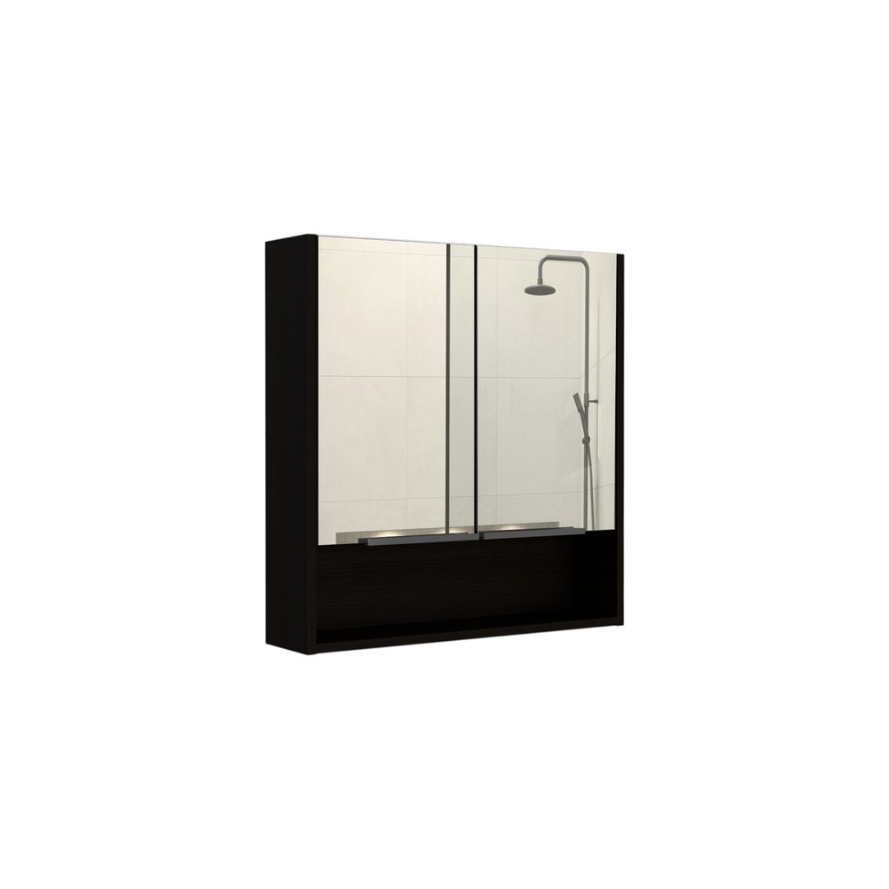 24" Black Wood Floating Double Door Bathroom Vanity And Medicine Cabinet With Mirror