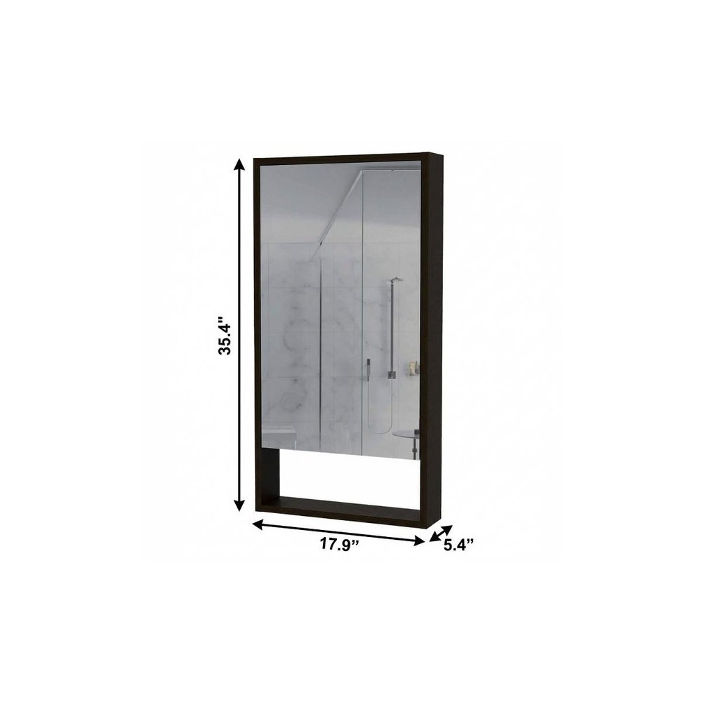 18" Black Wood Floating Double Door Bathroom Vanity And Medicine Cabinet With Mirror