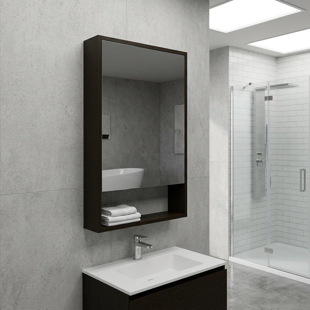 18" Black Wood Floating Double Door Bathroom Vanity And Medicine Cabinet With Mirror