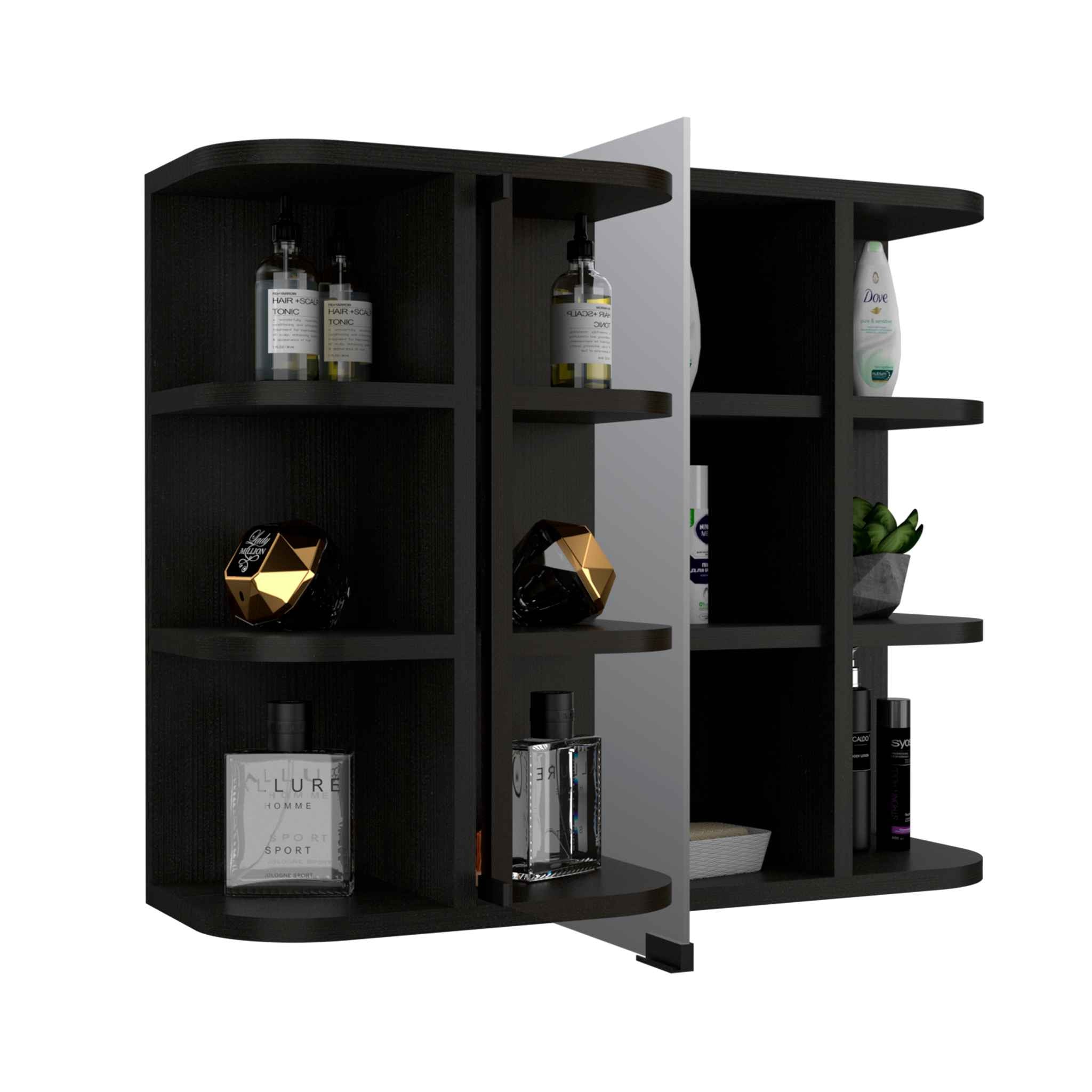 24" Black Wall Mounted Bathroom Cabinet With Six Shelves