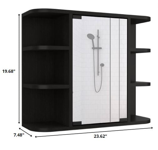 24" Black Wall Mounted Bathroom Cabinet With Six Shelves