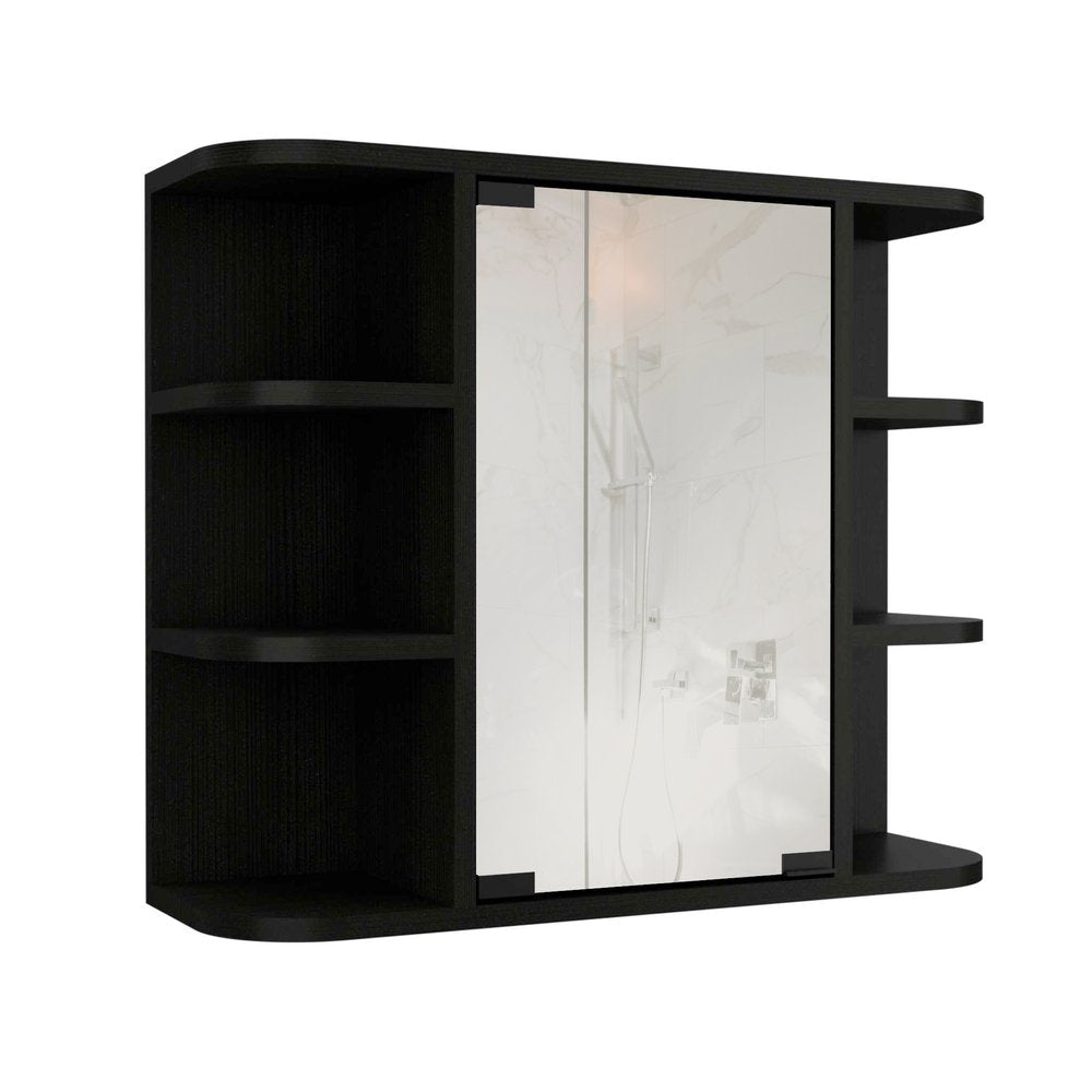 24" Black Wood Floating Double Door Bathroom Vanity And Medicine Cabinet With Mirror