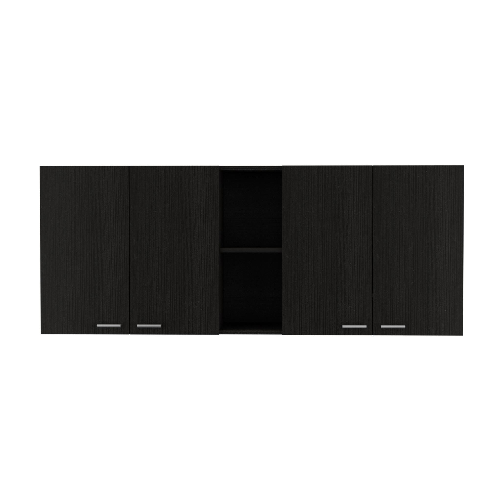 59" Black Wood Wall mounted Accent Cabinet With Five Shelves