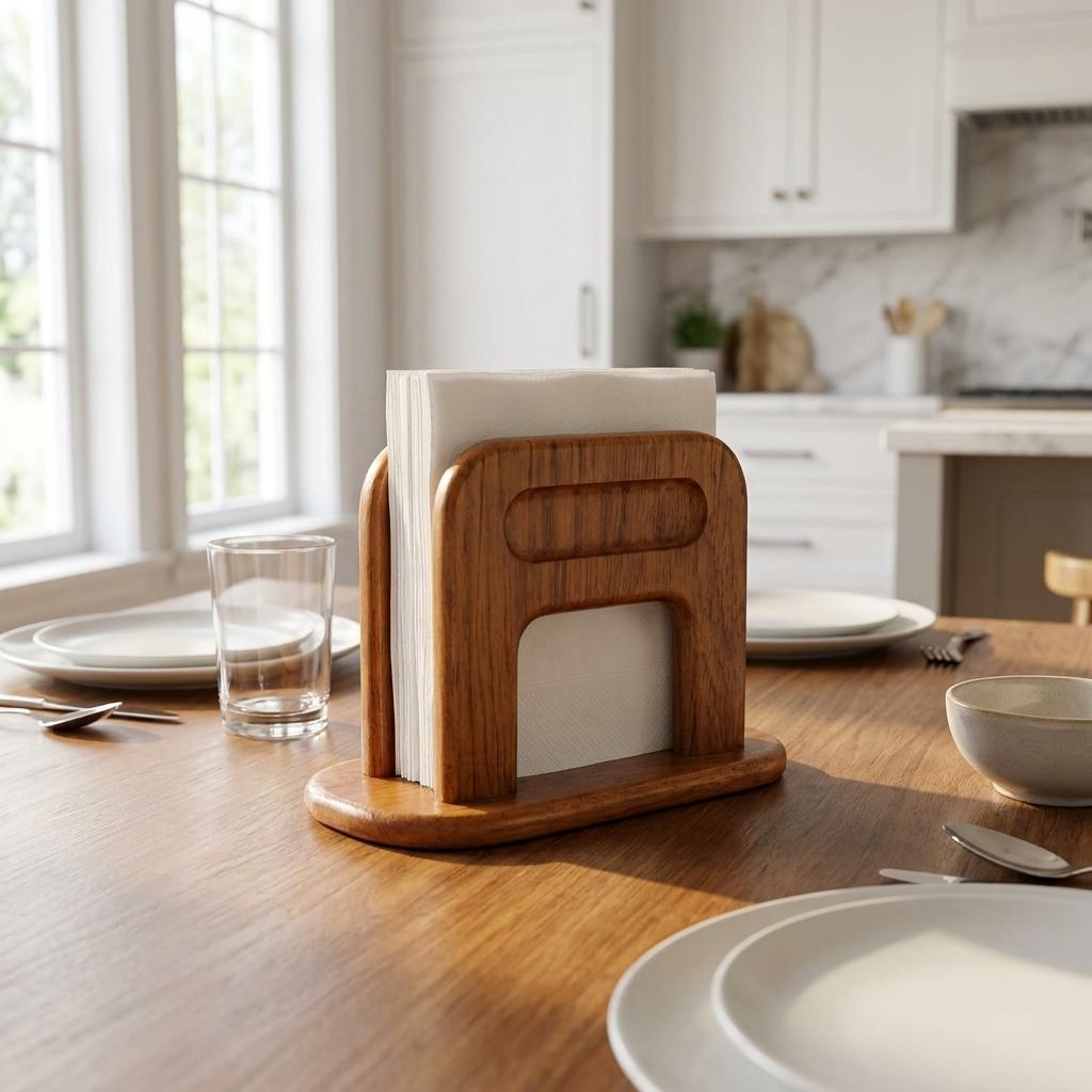 8" Brown Solid Wood Napkin Holder