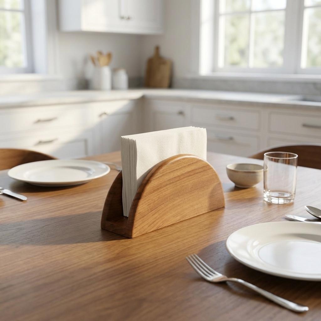 6" Brown Solid Wood Napkin Holder