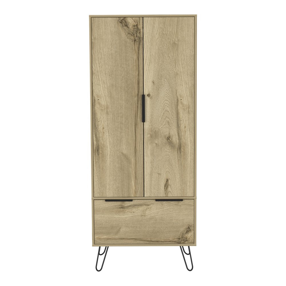74" Oak Wood Two Door Single Drawer Combo Dresser