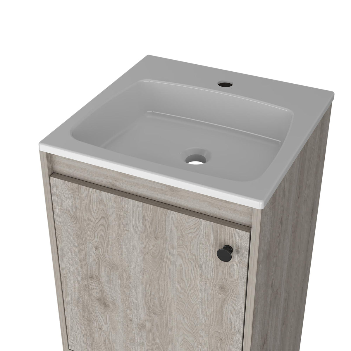 18" Light Gray Wood Freestanding Single Door Bathroom Vanity With White Sink
