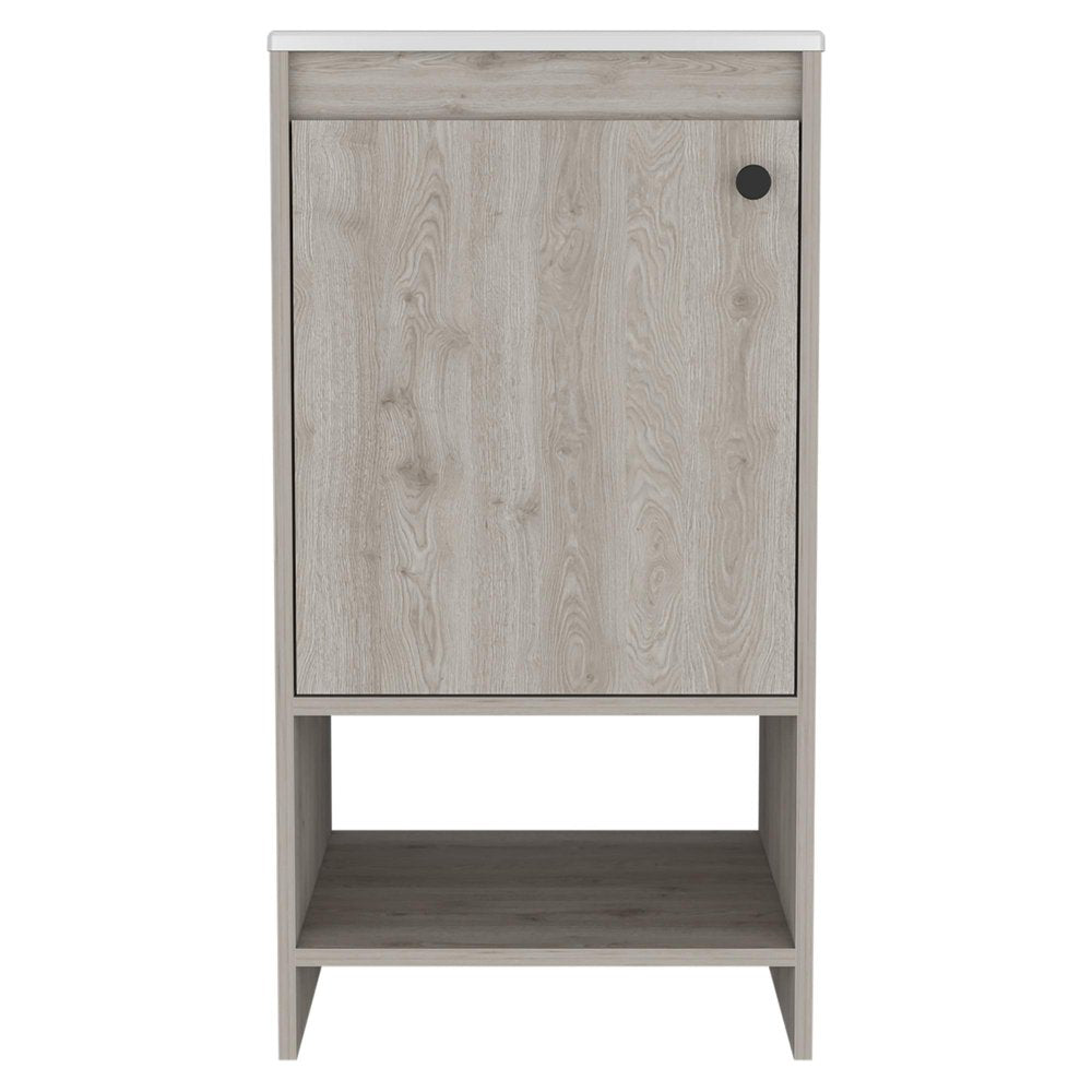 18" Light Gray Wood Freestanding Single Door Bathroom Vanity With White Sink