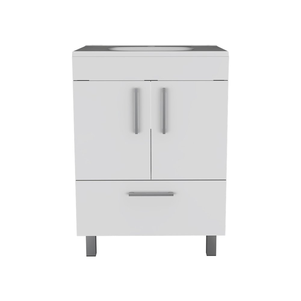 24" White Wood Freestanding Double Door Bathroom Vanity With Sink