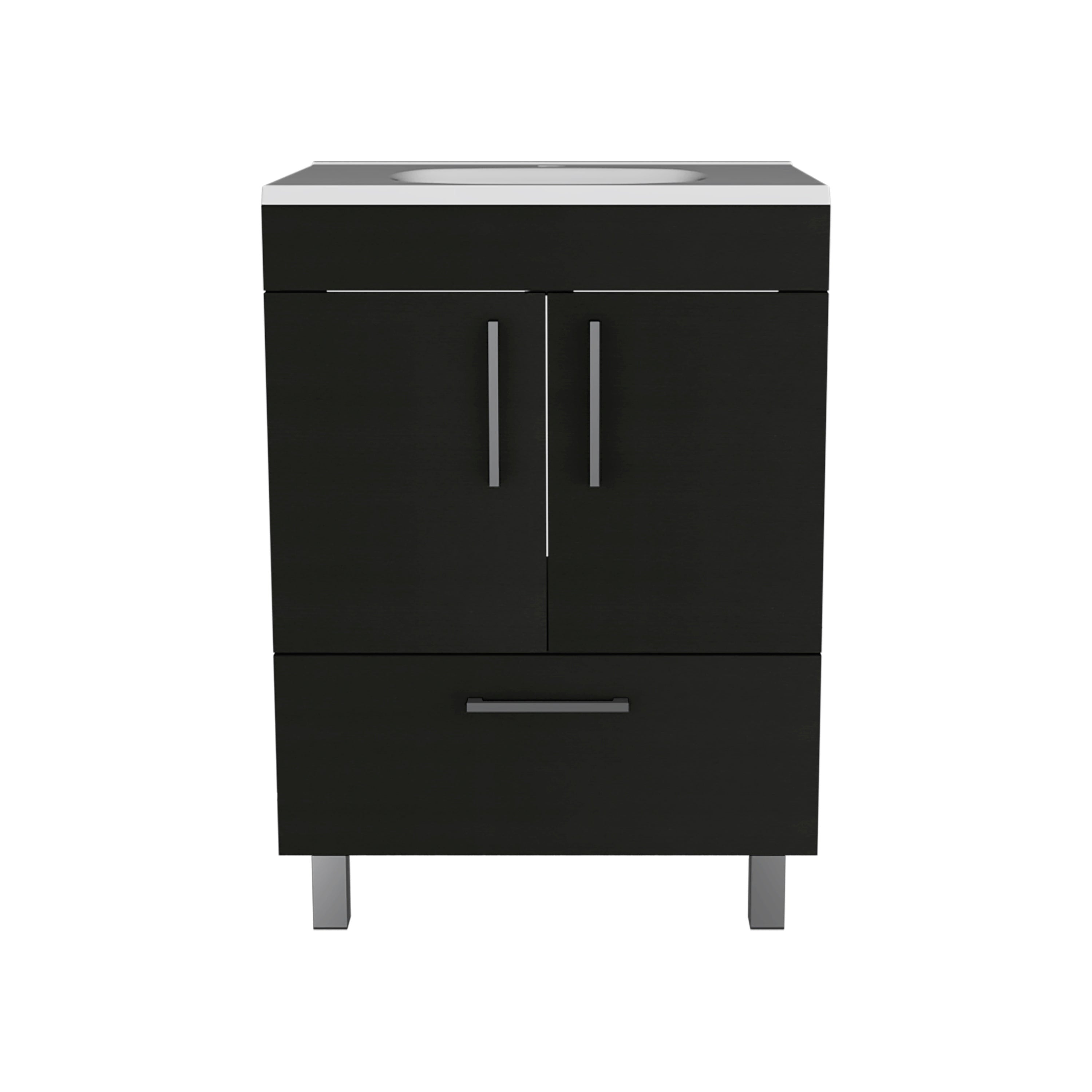 24" Black Wood Freestanding Bathroom Vanity With White Sink