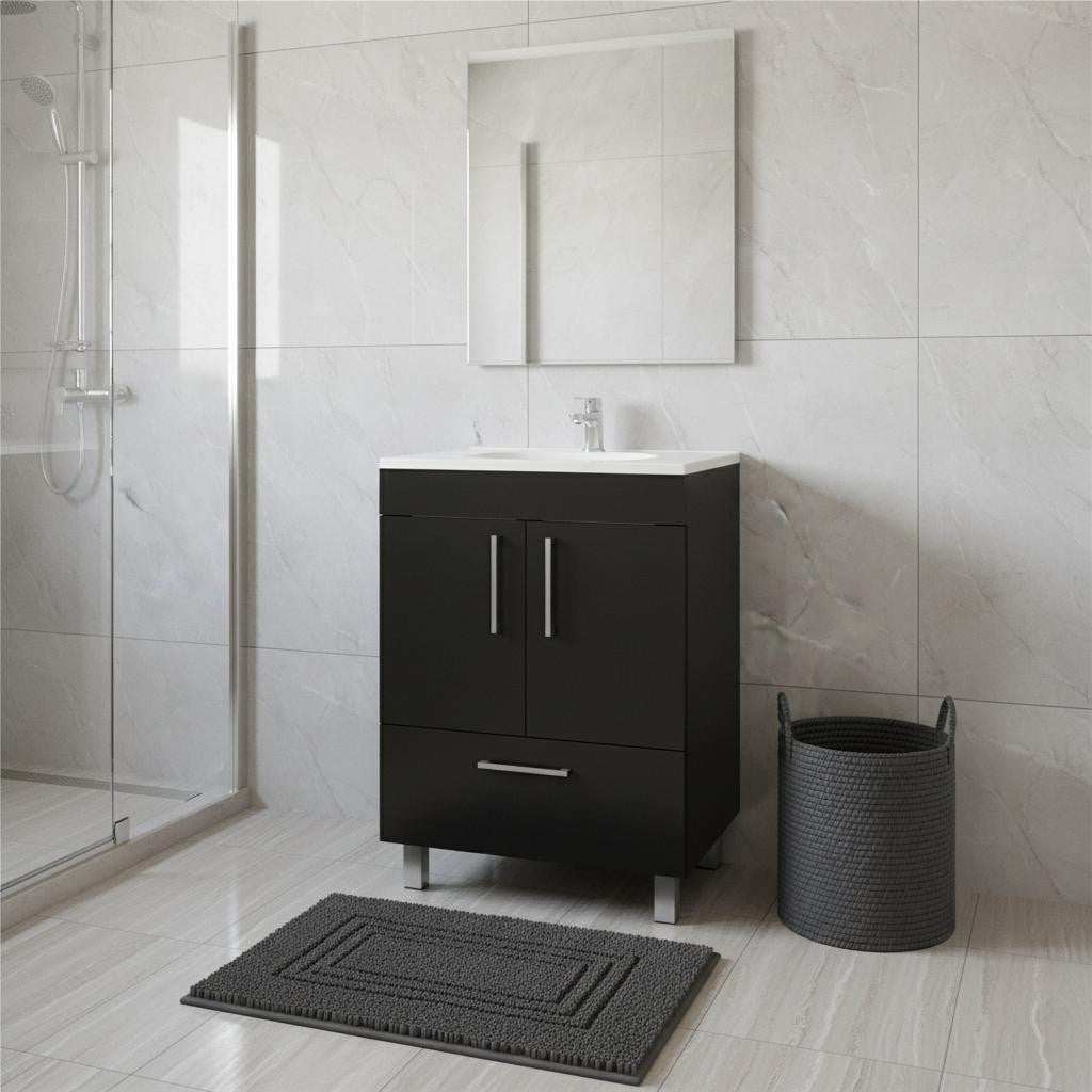 24" Black Wood Freestanding Bathroom Vanity With White Sink