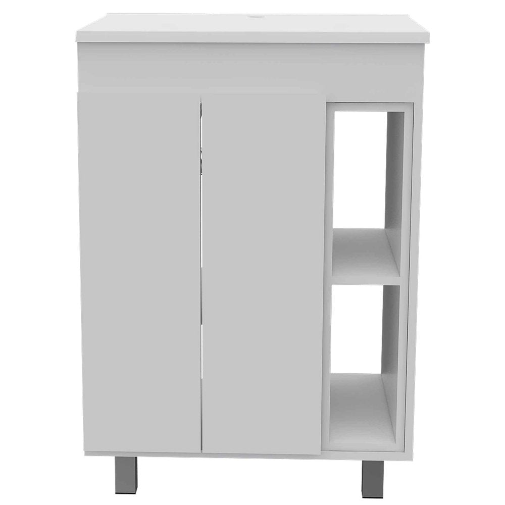 24" White Wood Freestanding Double Door Bathroom Vanity With Sink