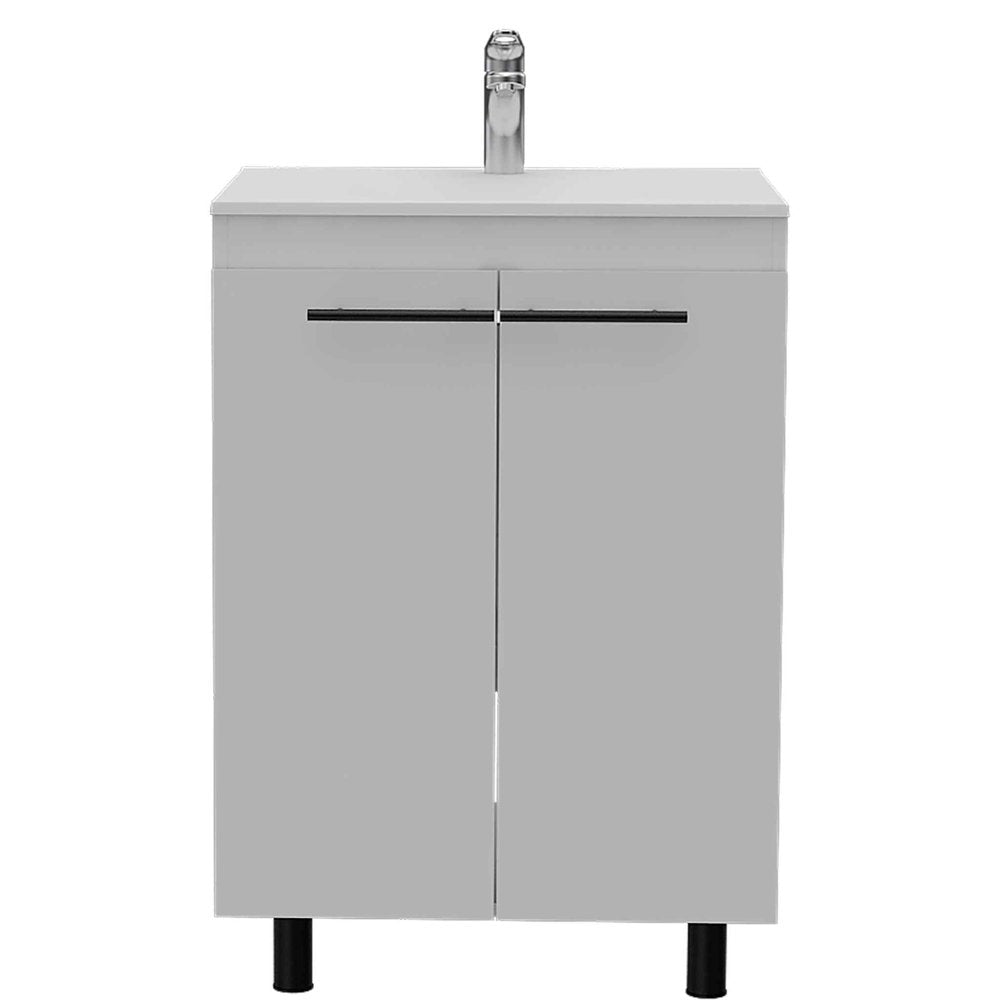 24" White Wood Freestanding Double Door Bathroom Vanity With Sink