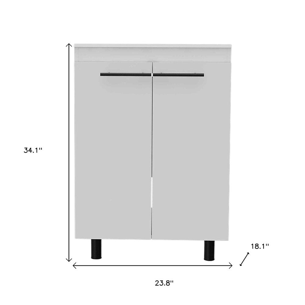 24" White Wood Freestanding Double Door Bathroom Vanity With Sink