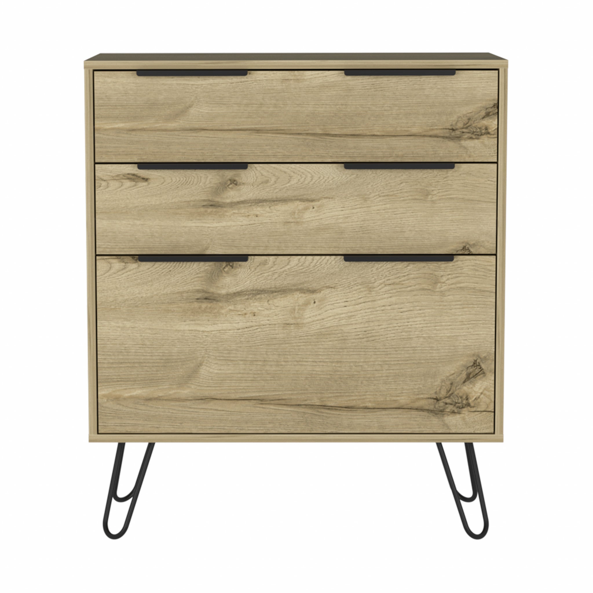30" Brown And Black Wood Three Drawer Dresser